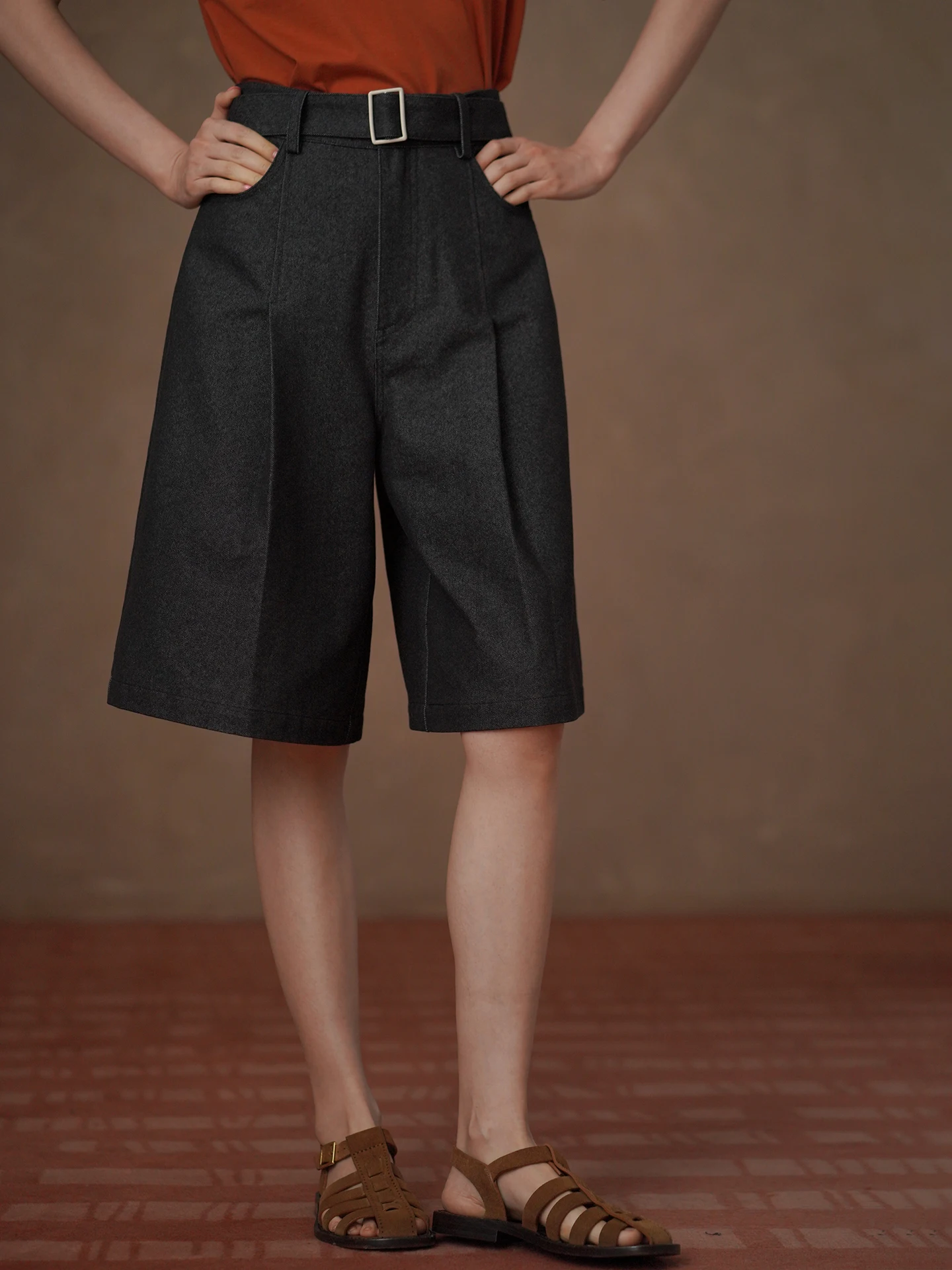 

Шорты Hacikis Miss Retro Deep Sea Denim с регулируемым поясом, утягивающие, свободного кроя, структурированные, длиной до колена, повседневные, с высокой талией, на молнии