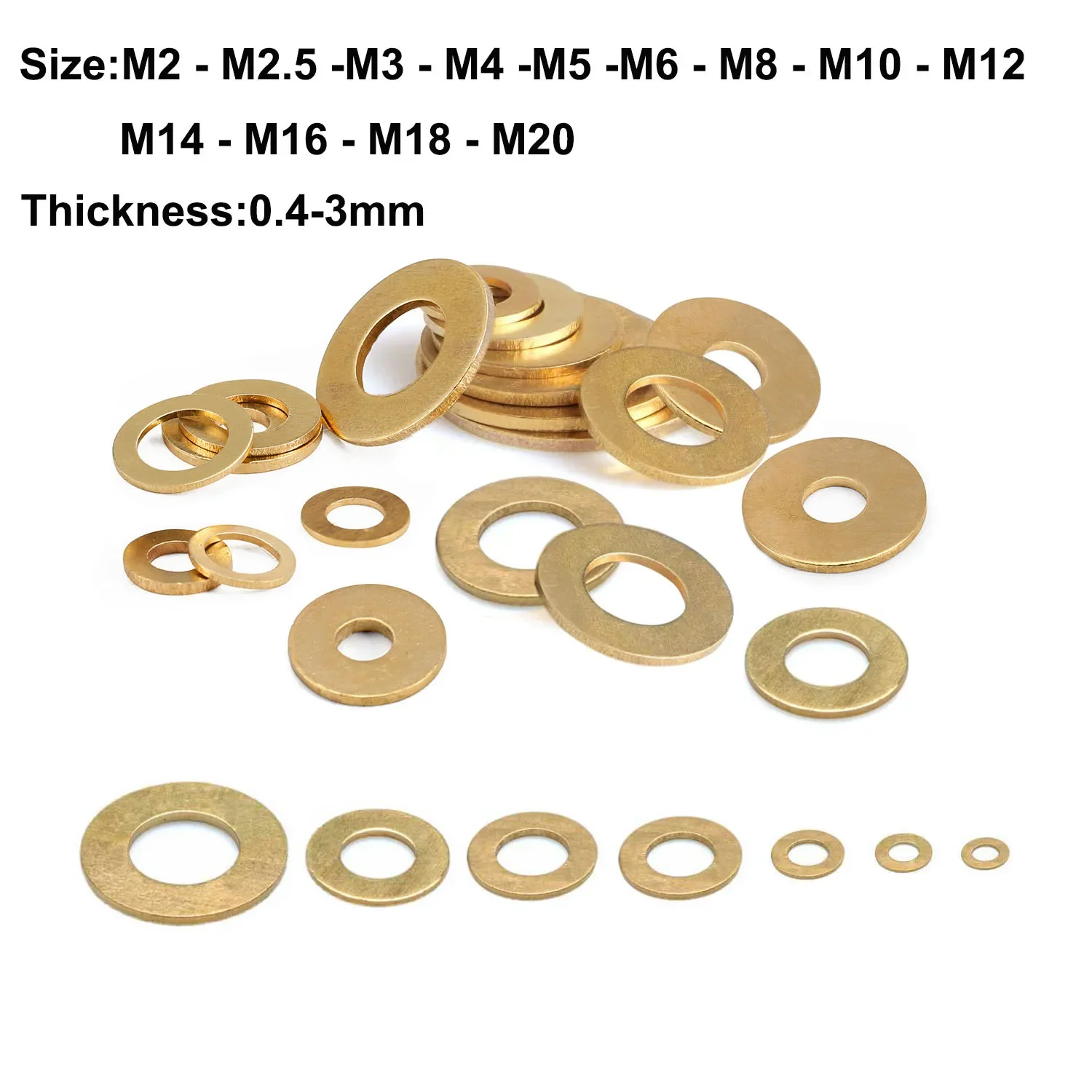 5-100Pcs Brass Flat Washers M2-M20, Coppers Alloy Gasket Shim Spacer Set for Bolts & Screws, Precision Hardware Fastener Kit