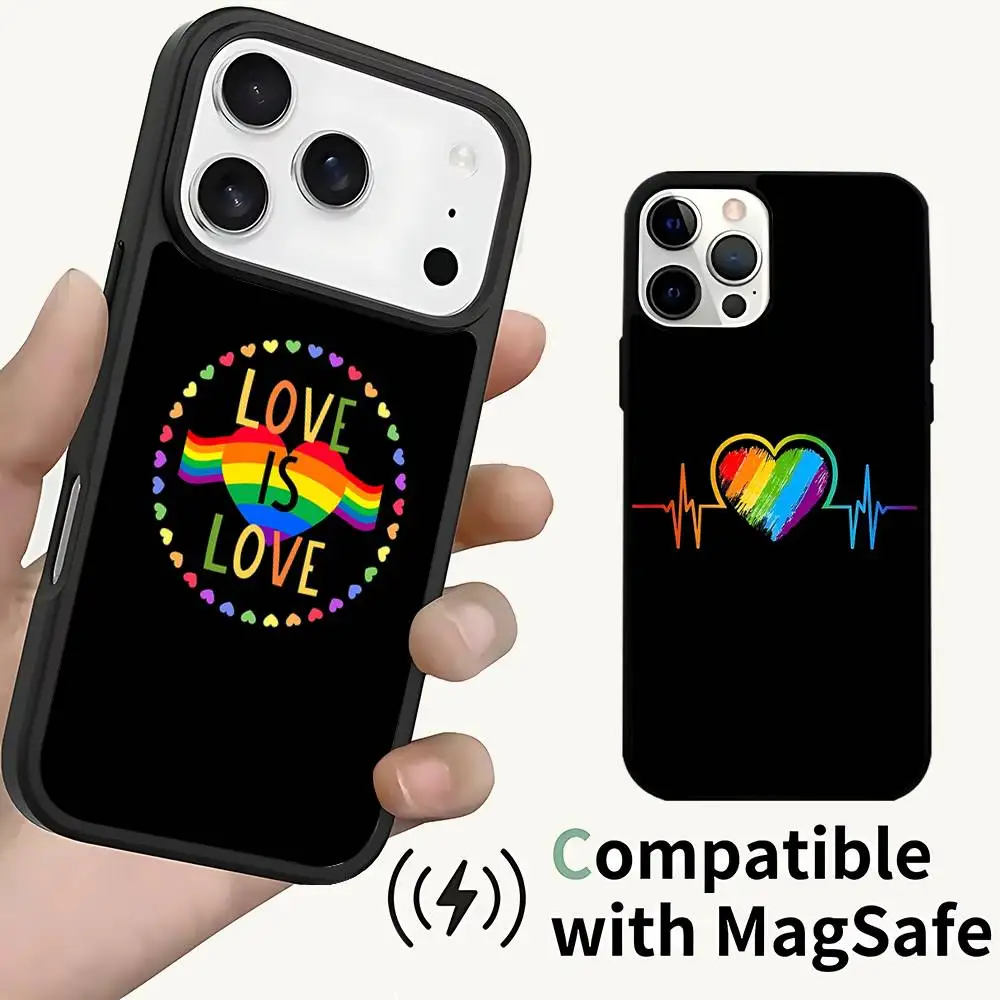 

Love Is Love LGBT Rainbow Phone Case For iPhone 17,16,15,14,13,12,11,Pro,Max,Plus,Mini,SE4,E Magnetic Magsafe Wireless Charging