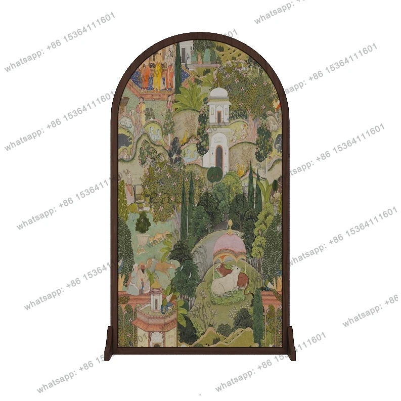American retro screen partition living room movable entrance decoration shield simple solid wood seat screen
