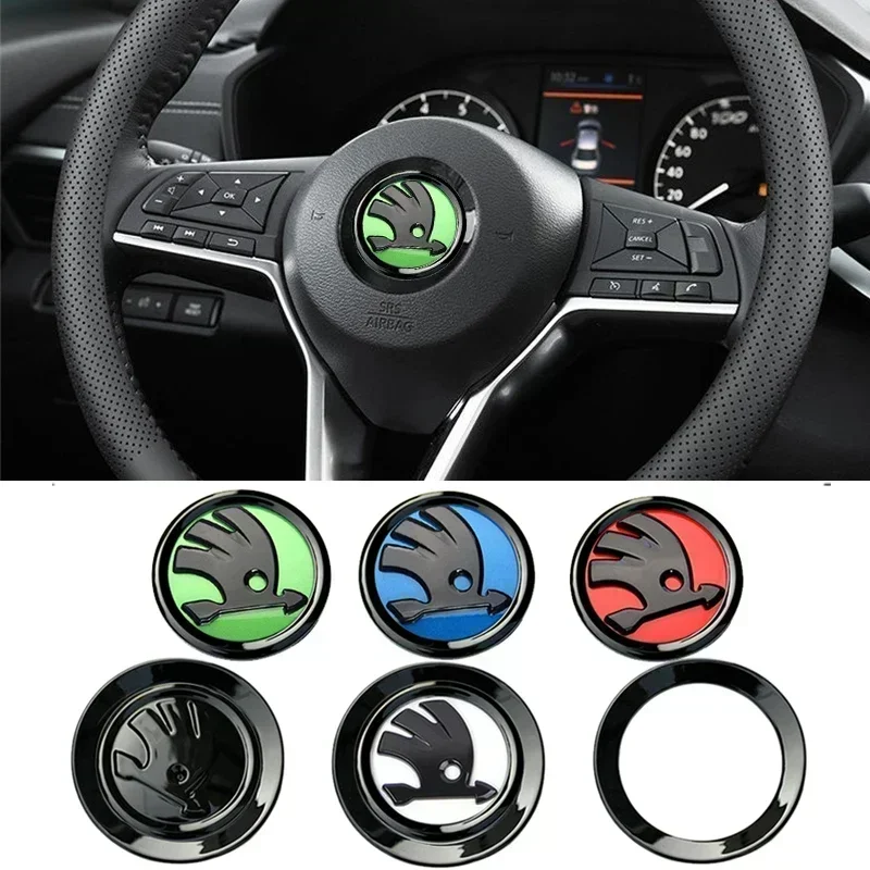 Car Steering Wheel Sticker Logo Decals for SKODA Octavia Fabia Yeti Kodiaq Karoq Rapid Superb VRS KAMIQ Scala Citigo Emblem