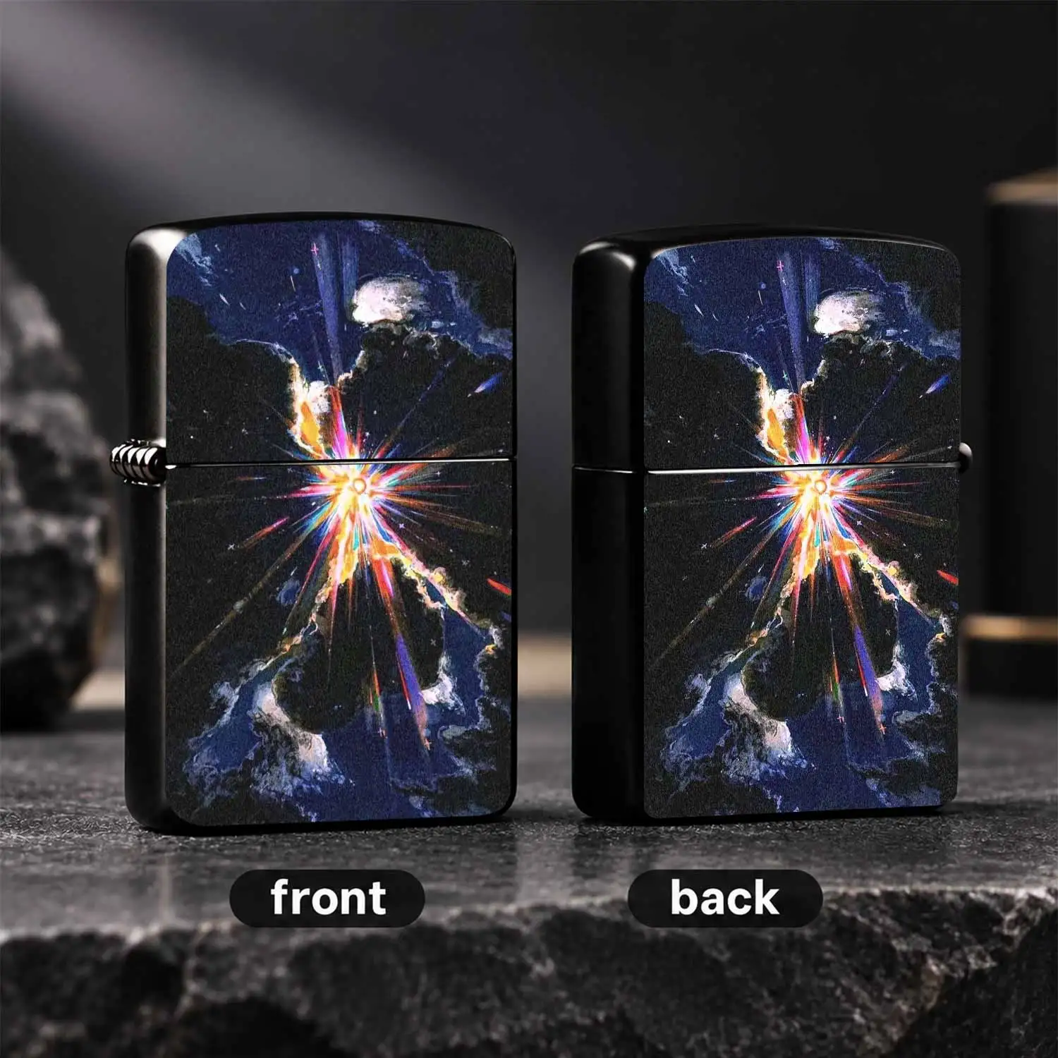 Retro Cosmic Burst Printed Lighter, Vibrant Psychedelic Nebula Art Pattern, Portable All-Scene Usable Stylish Accessory, Ideal For Daily Carry, Gifting, Party, Outdoor Trip, Unique Aesthetic Decorative Functional Tool For Everyday Use A Hum
