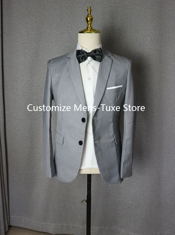 Grey Costume Homme Men\'s Suits Single Breasted Notched Lapel Formal Occasion Blazer Wedding Full Set Skinny 2 Piece Jacket Pants