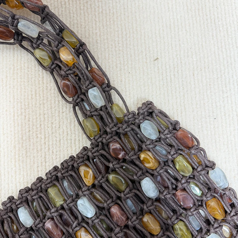 Vintage Handgefertigte Perlen-Handtasche Nischen-Designer Luxus Ausgehöhlte Bucket Bag Neue Sommer Damen Strand-Urlaubstasche – Detail 28