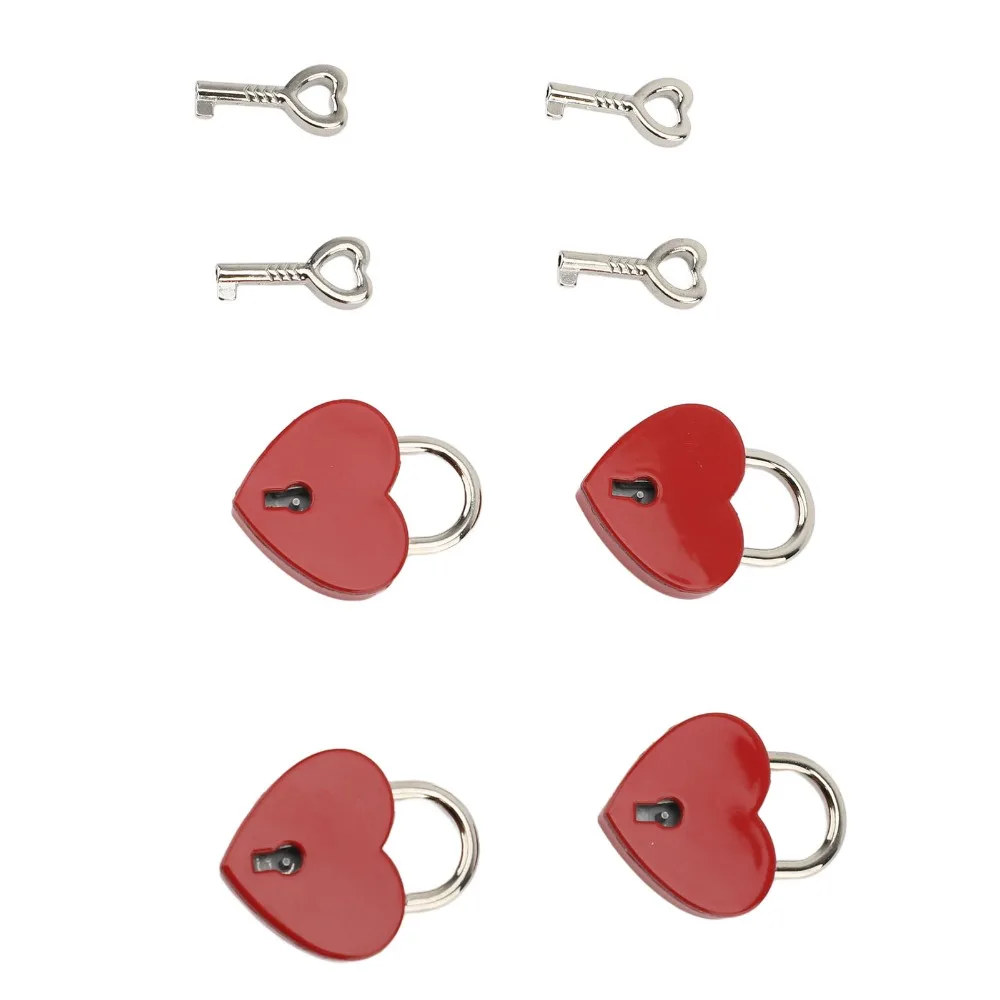 4sets Zinc Alloy Heart Padlock 38x30mm Key Included Love Lock Red Heart Shaped Padlock For Lover Bridge Anniversary