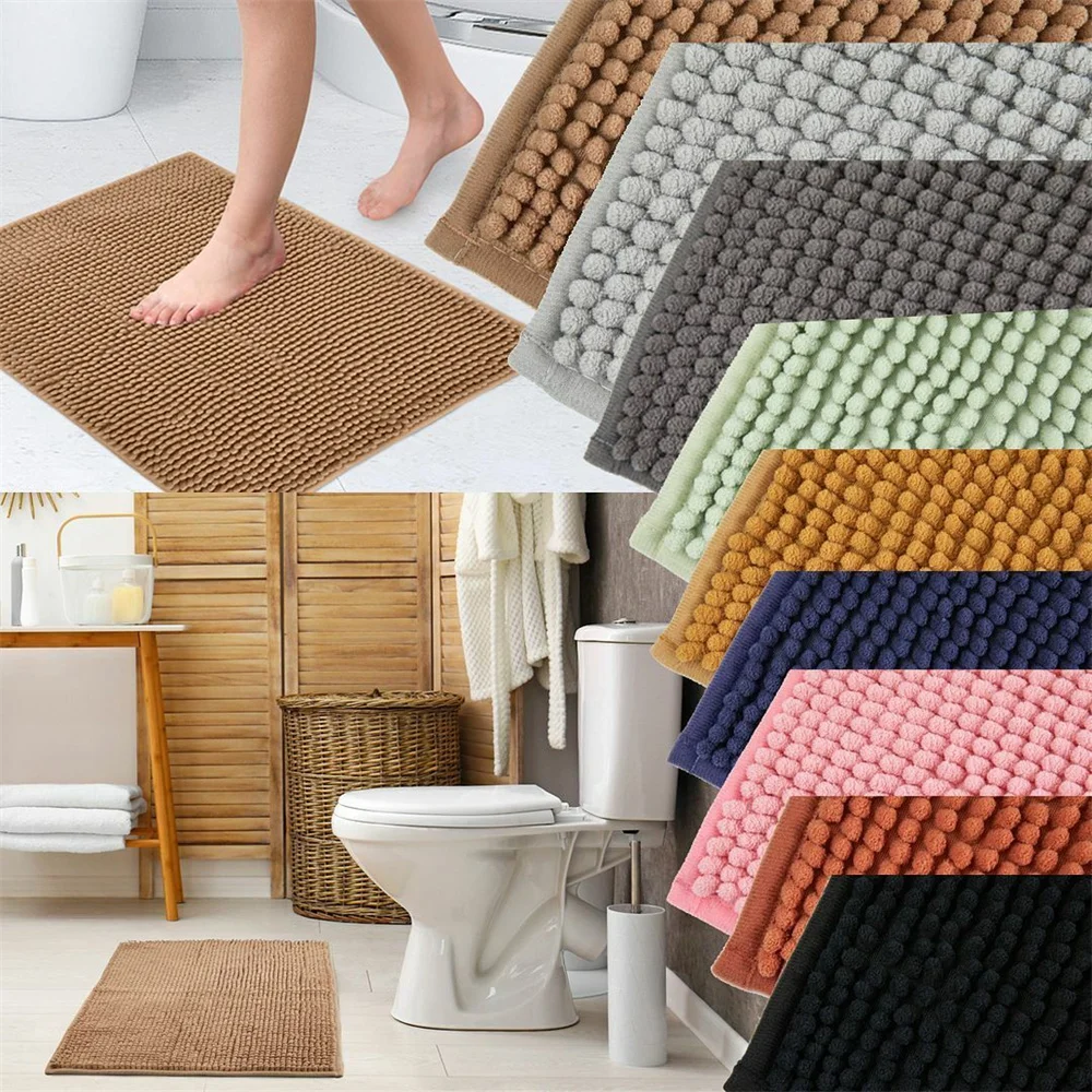 Bathroom Toilet Door Absorbent Floor Mat Chenille Super Soft Carpet Bedroom Non-Slip Pad Bath Rug Bathroom Mat Machine Washable