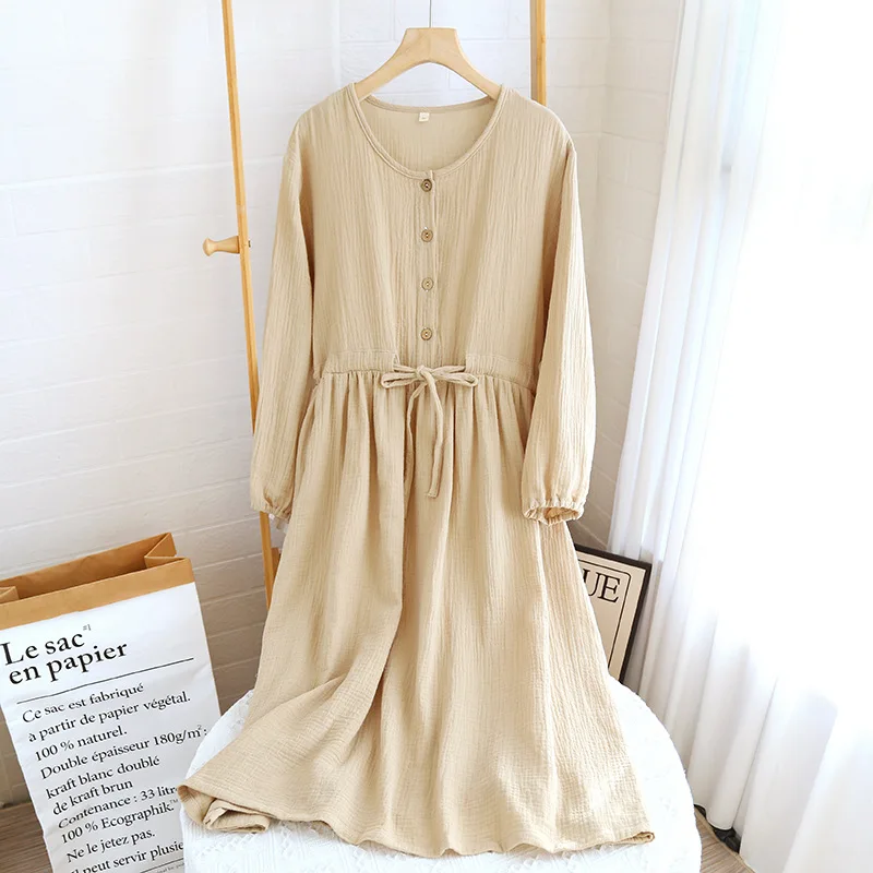 Cotton Night Dress For Woman Nightwear Nightgown Ladies Pyjamas Spring Summer Loose Long Sleeve Home Wear Sleeping Dress 5