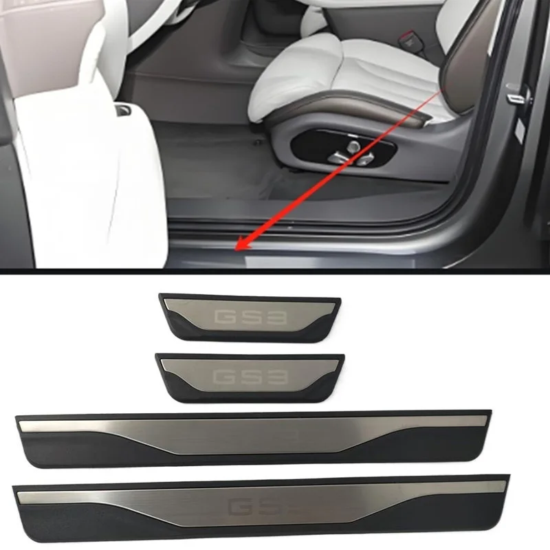 Plaque de seuil de porte de voiture en plastique et acier inoxydable, 4 pièces, pour GAC GS3 EMZOOM 2021 – 2024, plaque de protection pour pédale, couvercle décoratif à paillettes