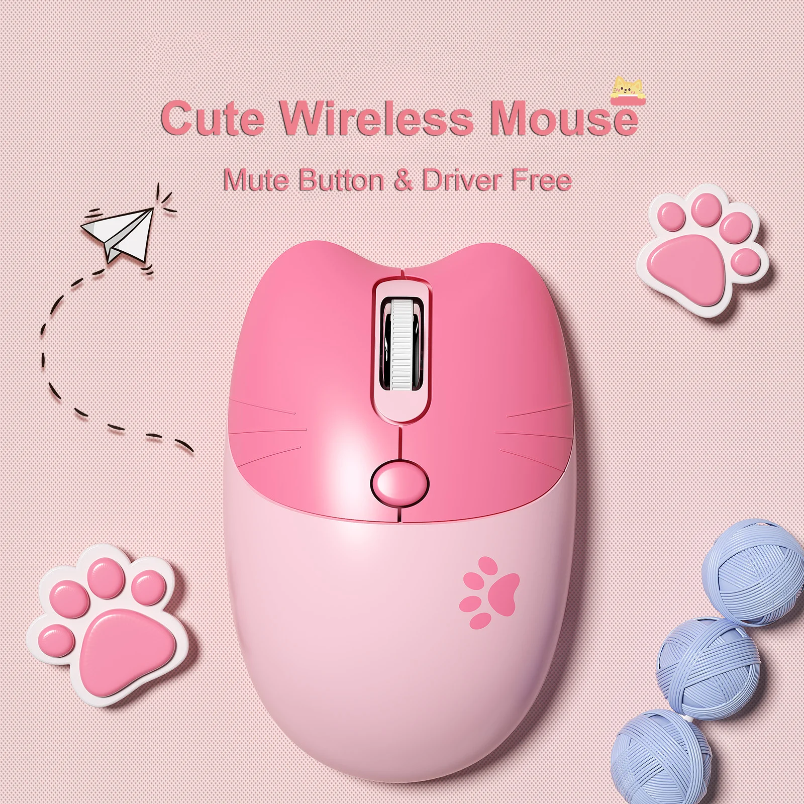 Pink Wireless Cute Meow Mouse Cartoon Silent Optical Ergonomic 1600DPI Mause Computer USB Gamer Mice For Laptop PC Gifts