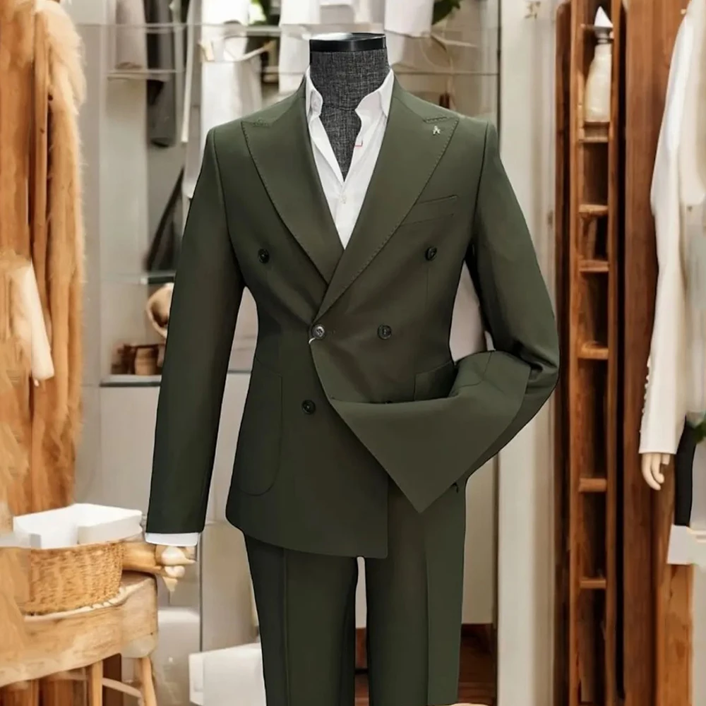 

Solid Men's Suits 2 Pieces Jacket Pant Sets Double Breasted Peak Lapel Formal Occasion Male Business Tuxedos Blazer Homme 2025