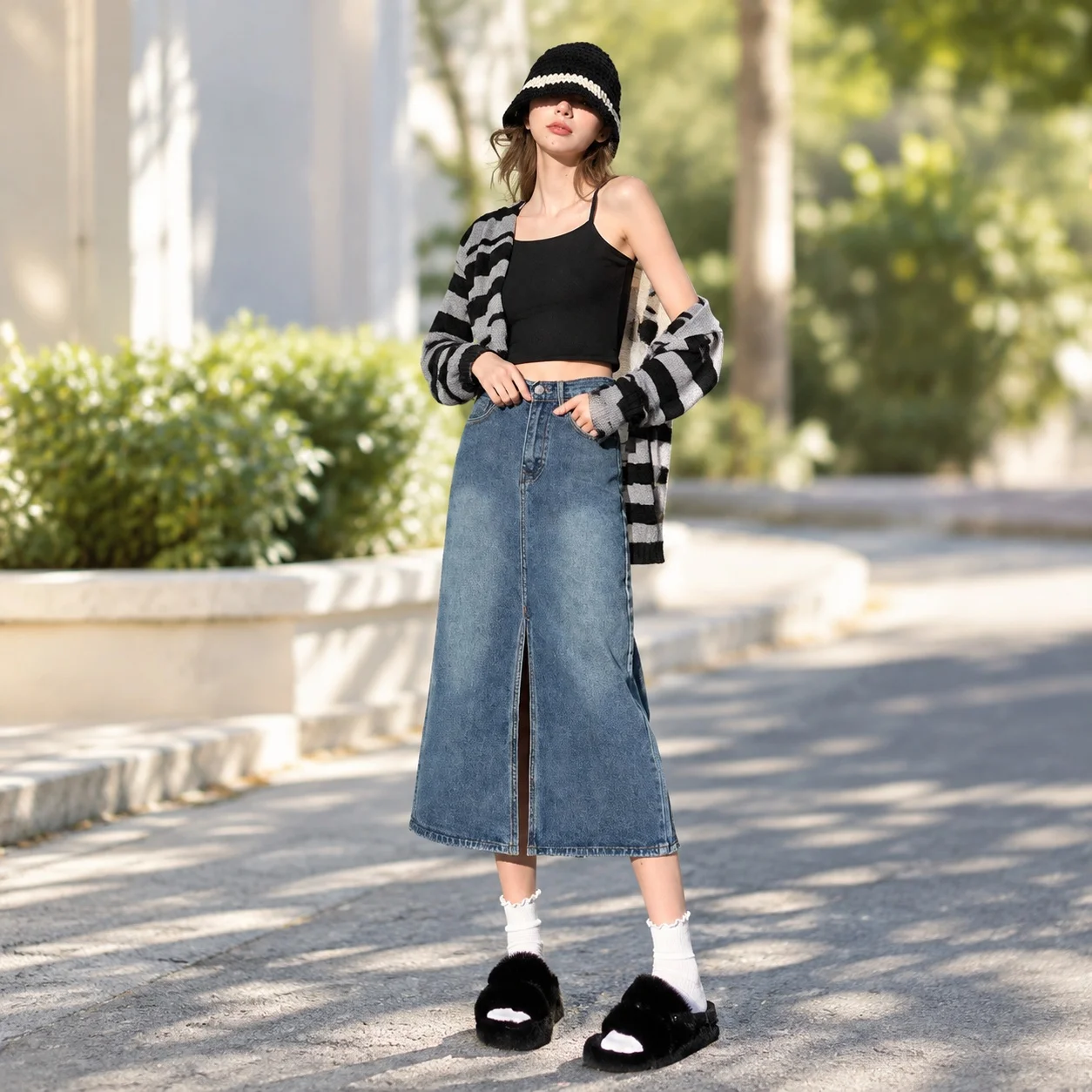 Washed Finish Skirts No Stretch Maxi Length Girlie with Fresh Sweet Summer Style Summer Sweet and Fresh Skirts for Women