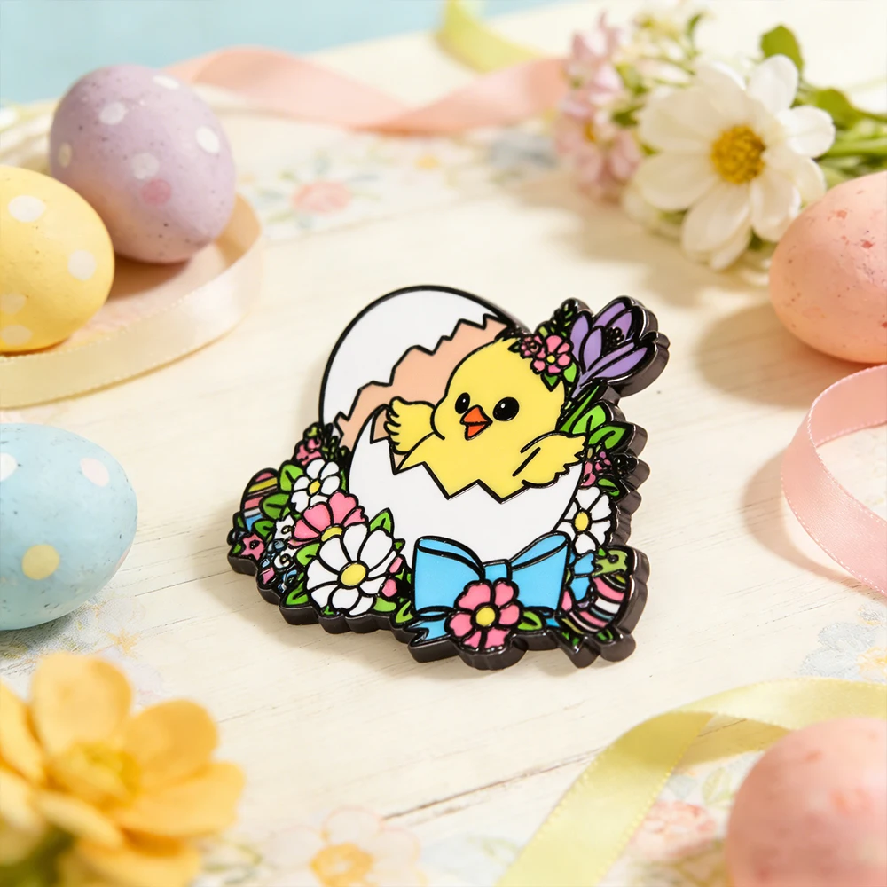 Osterküken-Brut-Emaillierter Anstecker Blumenkranz-Schleifen-Pin Frühlings-Themen-Abzeichen Feiertagsgeschenk Entzückendes Tier-Ei-Accessoire – Detail 10