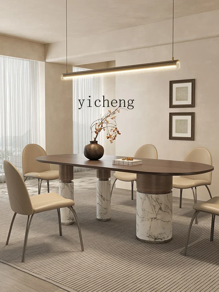 Rectangular Dining Tables and Chairs Set Minimalist Marble Dining Table Home Walnut Color