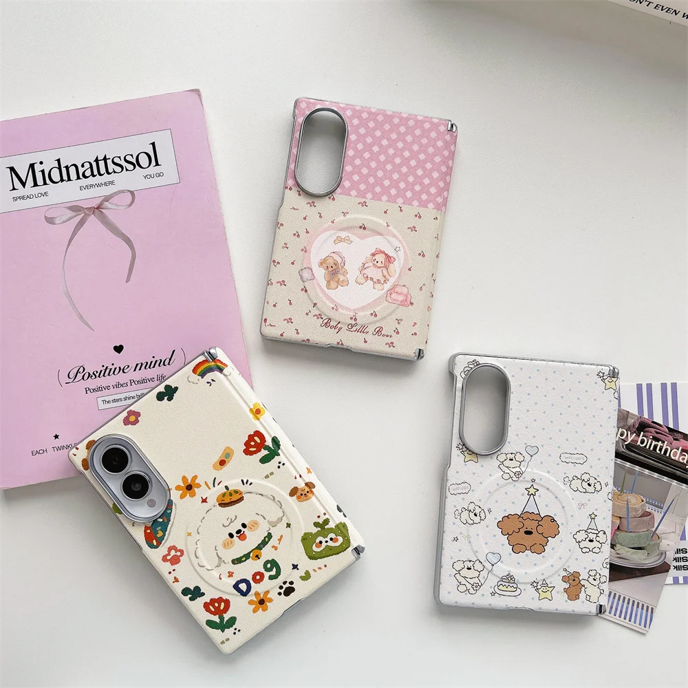 Cute Cartoon Dog Bear Rabbit Magnetic  Phone Case For Samsung Galaxy Z Fold8 Ultra Fold7 6 5 4 Protective Foldable for Magsafe