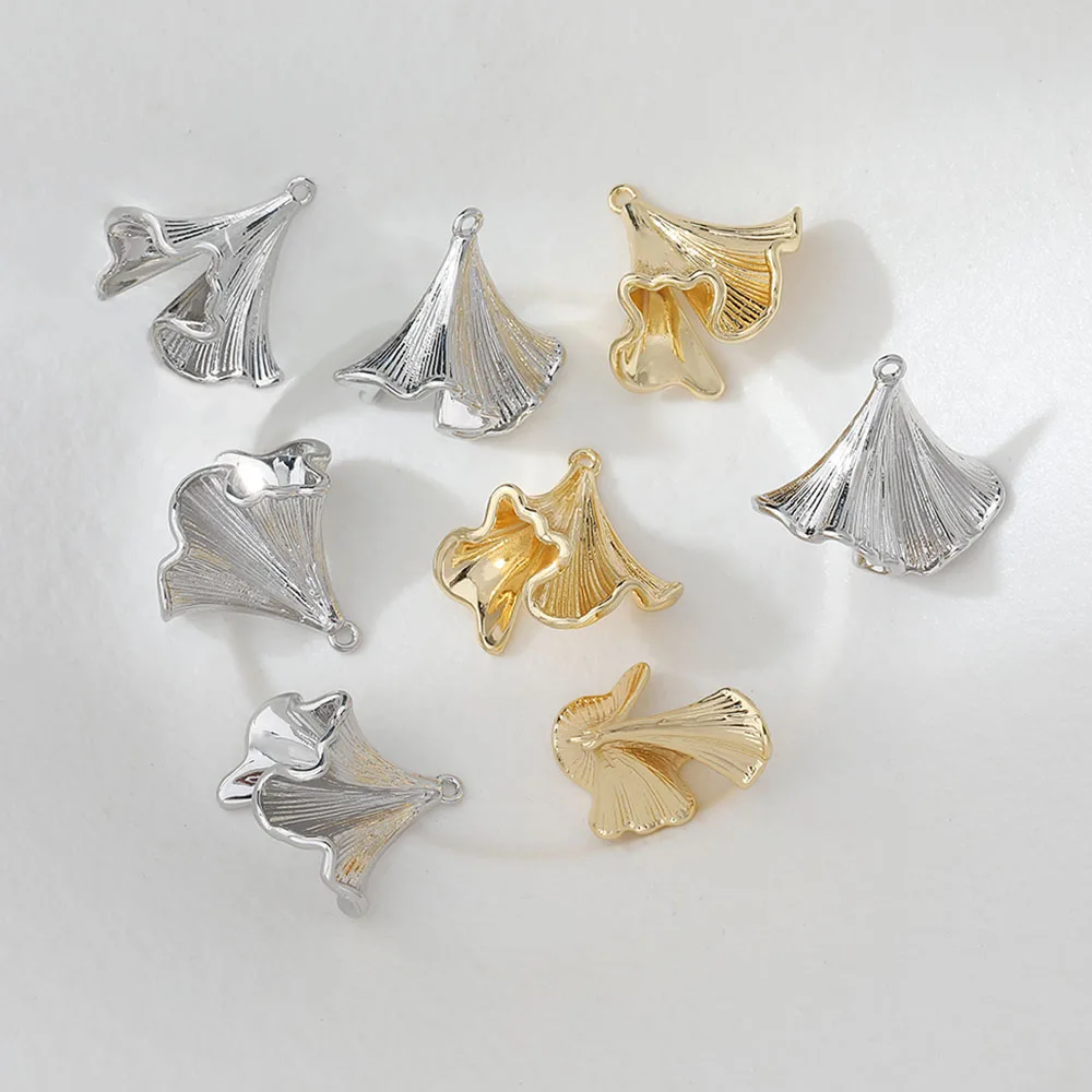 4PCS Dainty Wrinkled Petals Flower Charms Jewelry Making Eardrop Earrings DIY Brass 14k Gold Plated Accessories 18*18mm