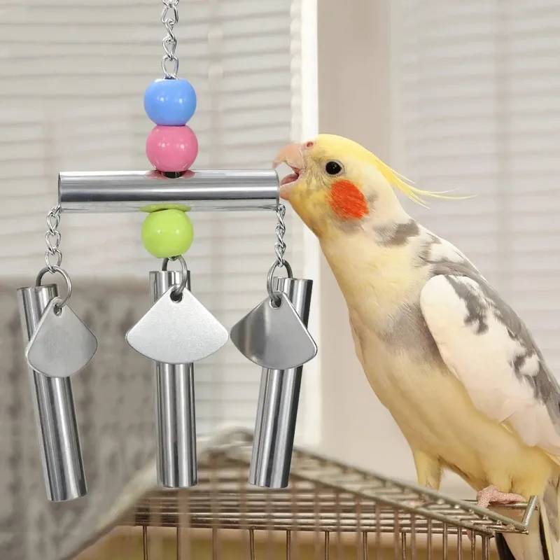 Bird Stainless Steel Bells String Parrot Hanging Chew Toy for Parakeet Cockatiel Cockatoo Conure