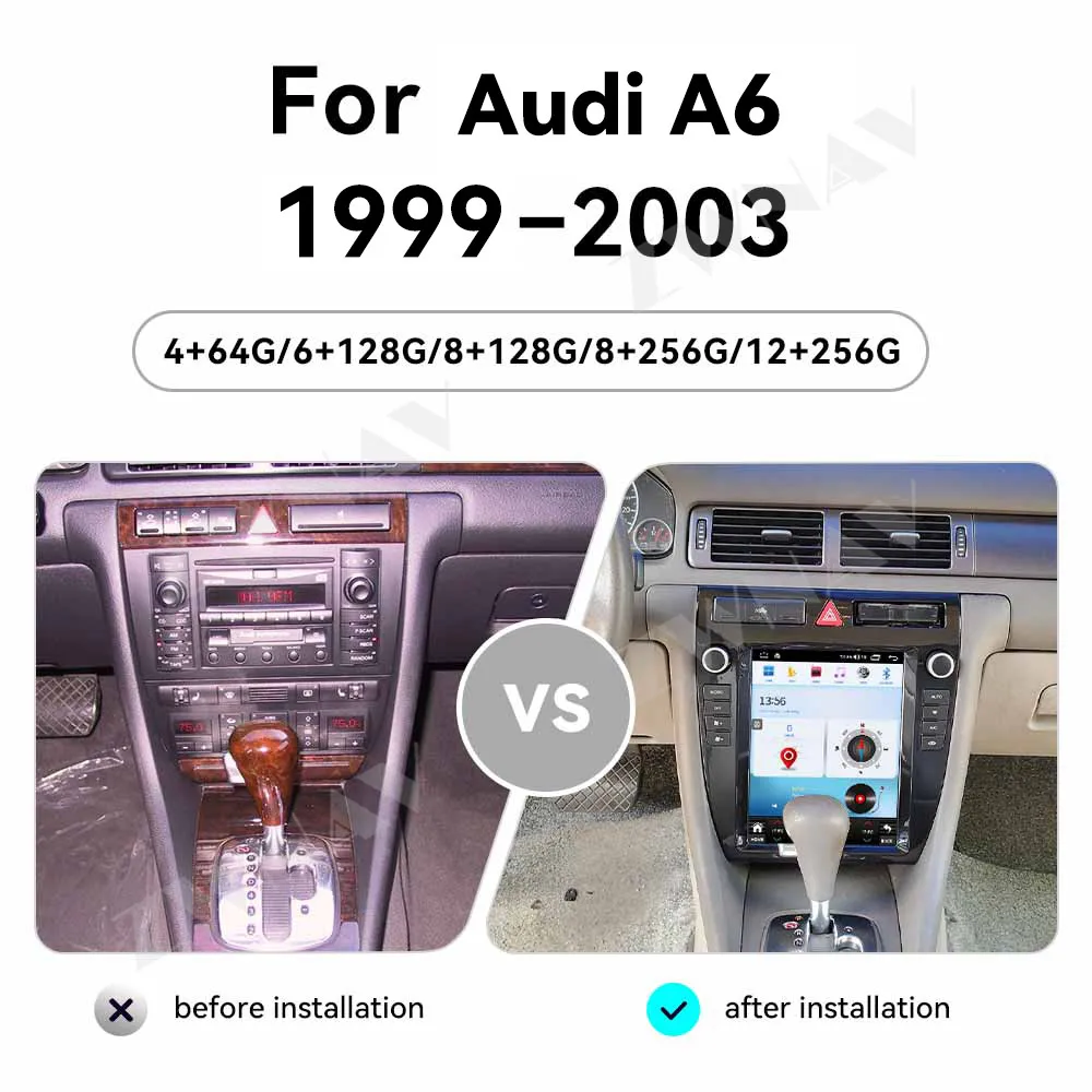 Wireless Carplay 10.4 Inch Screen Car Radio For Audi A6 1999-2003 Android 14 Car Multimedia Player GPS Navigation Head Unit Auto