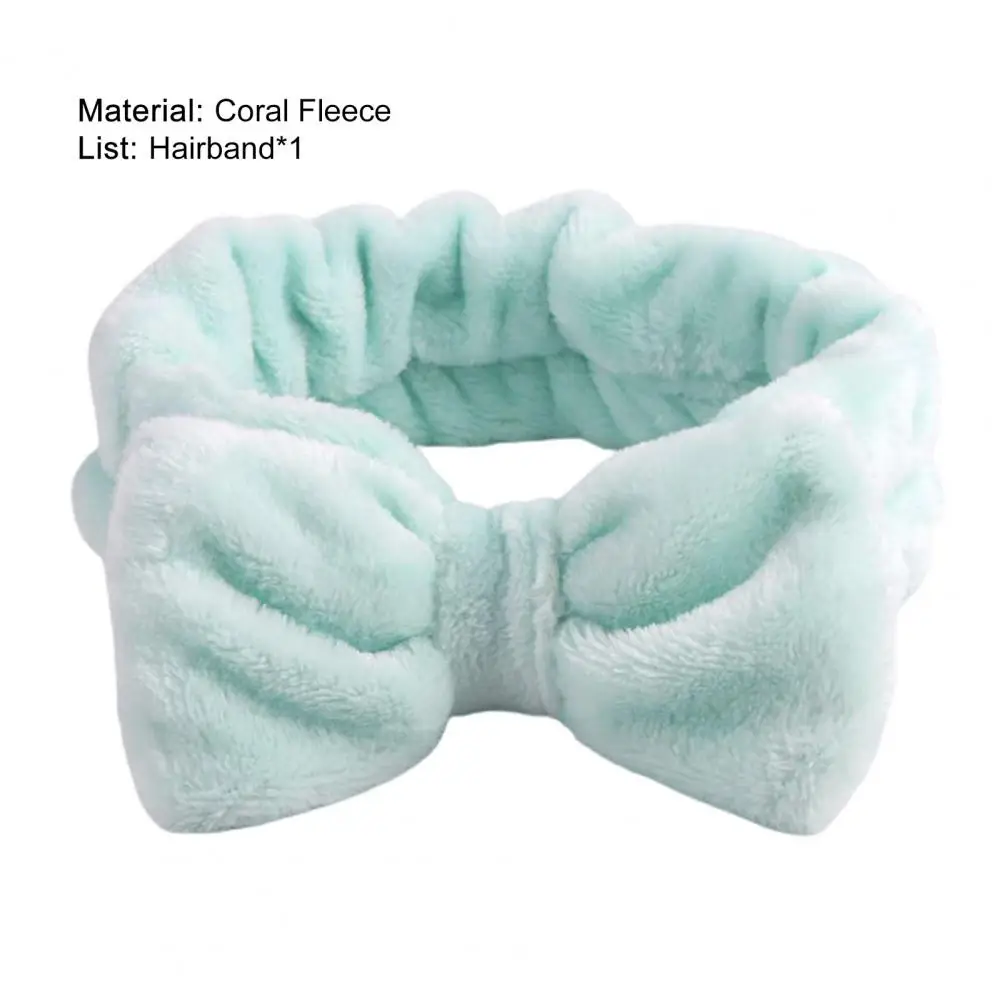 Women Hair Band Solid Color High Elasticity Makeup Headband Skin-touch Bowknot Coral Fleece Hair Band Hair Accessories