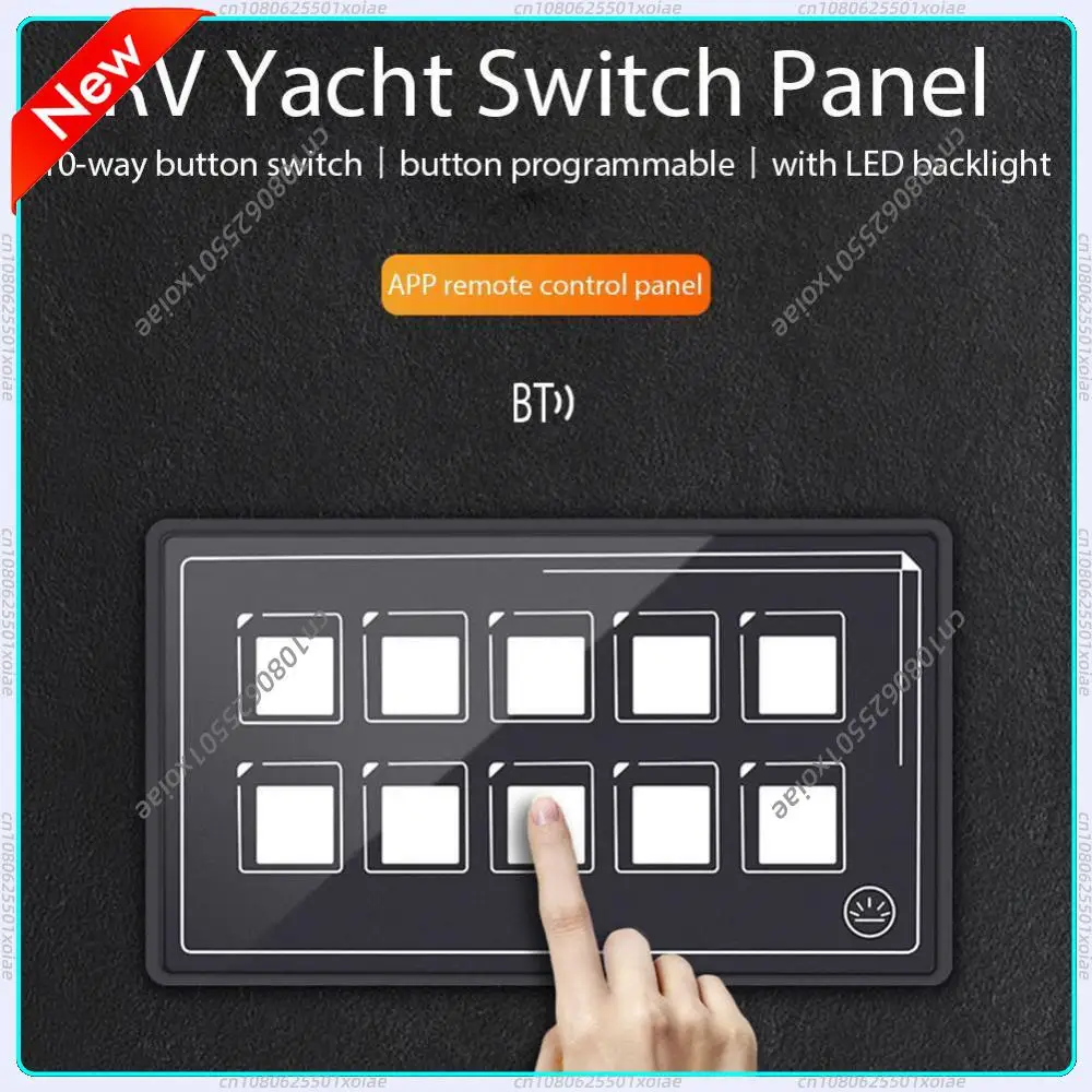 

10 Gang Membrane Control Switch Panel BT APP Control LED Light Display Start Stop Switch Panel IP67 Waterproof