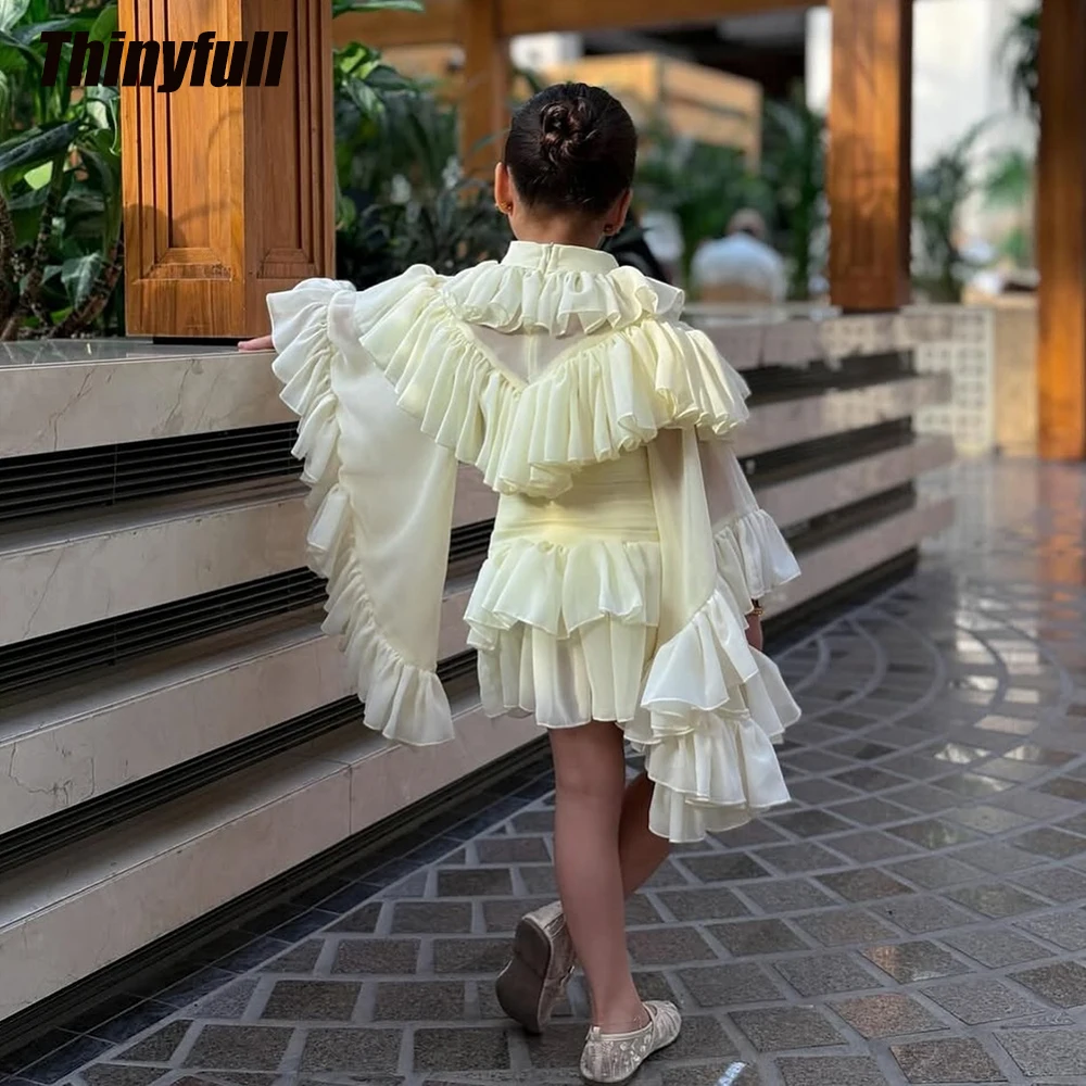 

Thinyfull A-line Chiffon Short Flower Girl Dress Full Sleeves High Neck Children's Evening Dresses Birthday Gowns Customized
