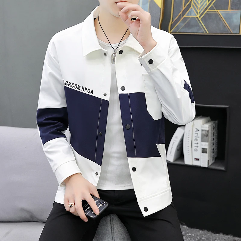 

Модная мужская куртка 2024 года, осенне-весенний сезон, с цветным воротником, в американском уличном стиле, универсальная верхняя одежда из полиэстера