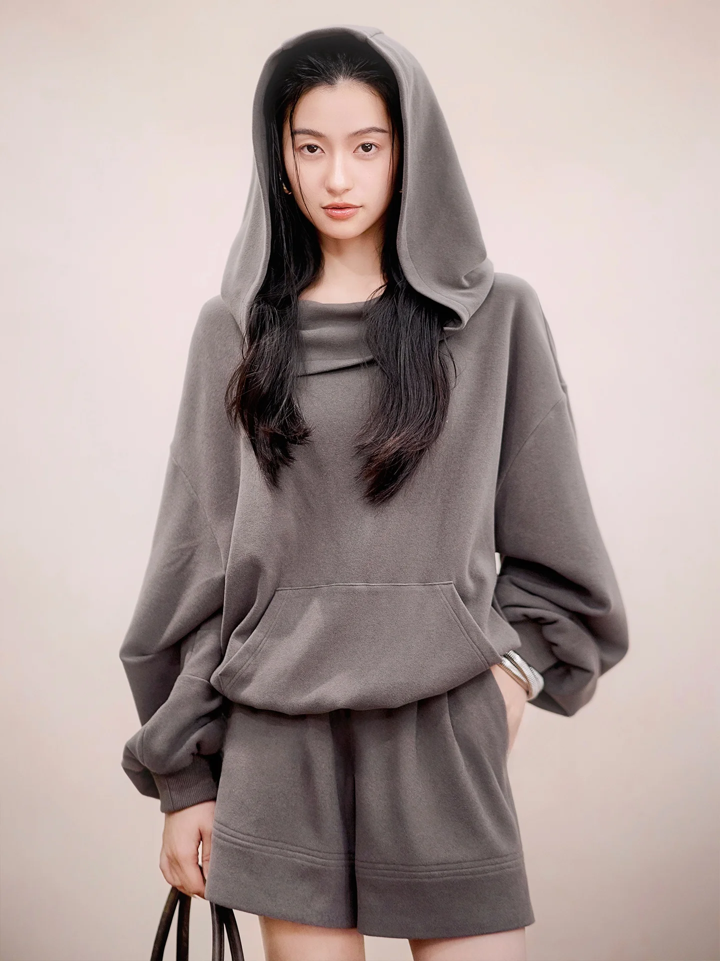 

Комплект худи Zhaodaxi: шерсть, лиоцелл, ранняя осень 2025, новинка, женский свитшот из вельвета с эластичными волокнами, смесь полиэстера