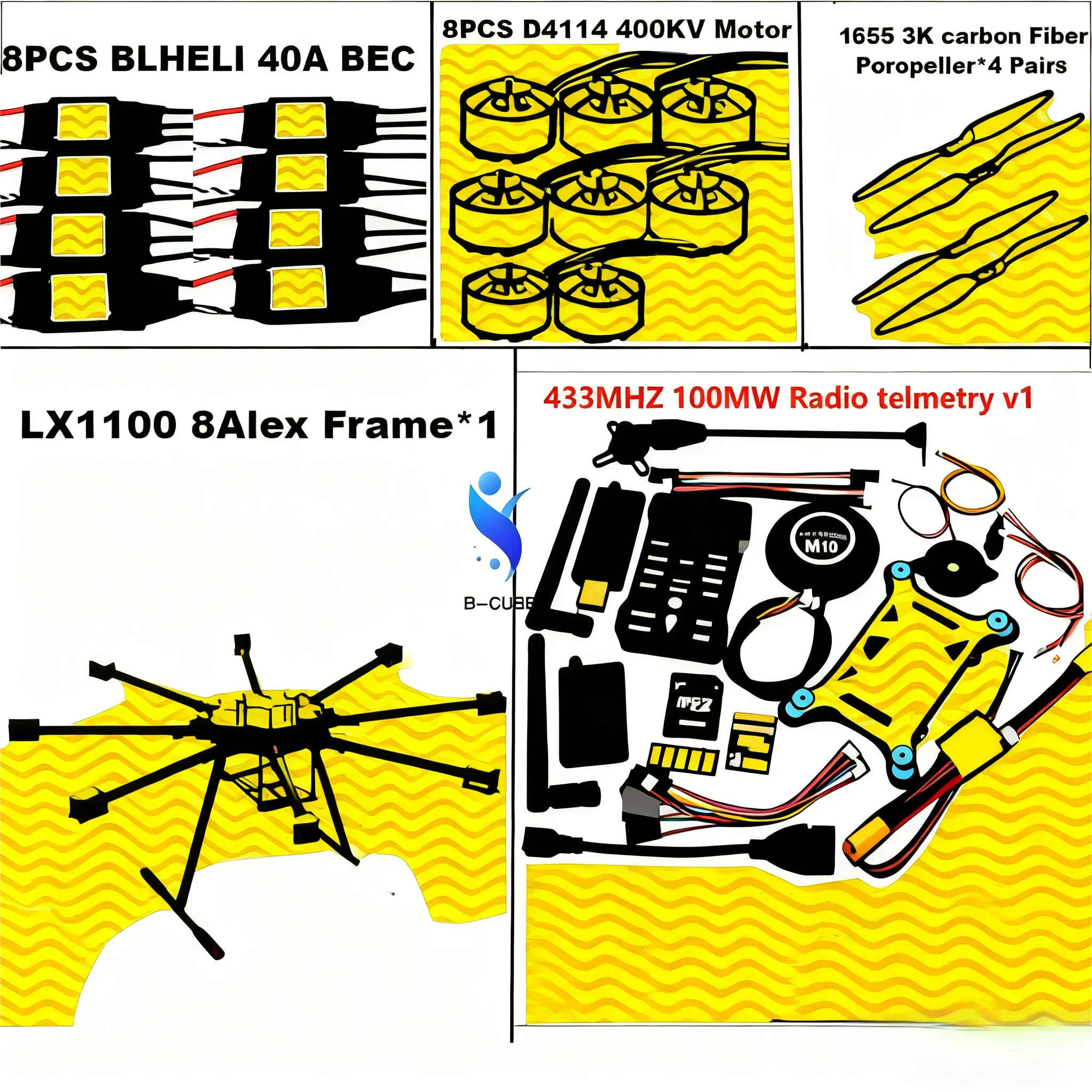 

Angeltoy LX1100 Полное углеродное волокно, 1100 мм, восьмироторная рама BLHELI 40A ESC PX4 Pixhawk 2.4.8 M10, комплект летного управления, двигатель D4114