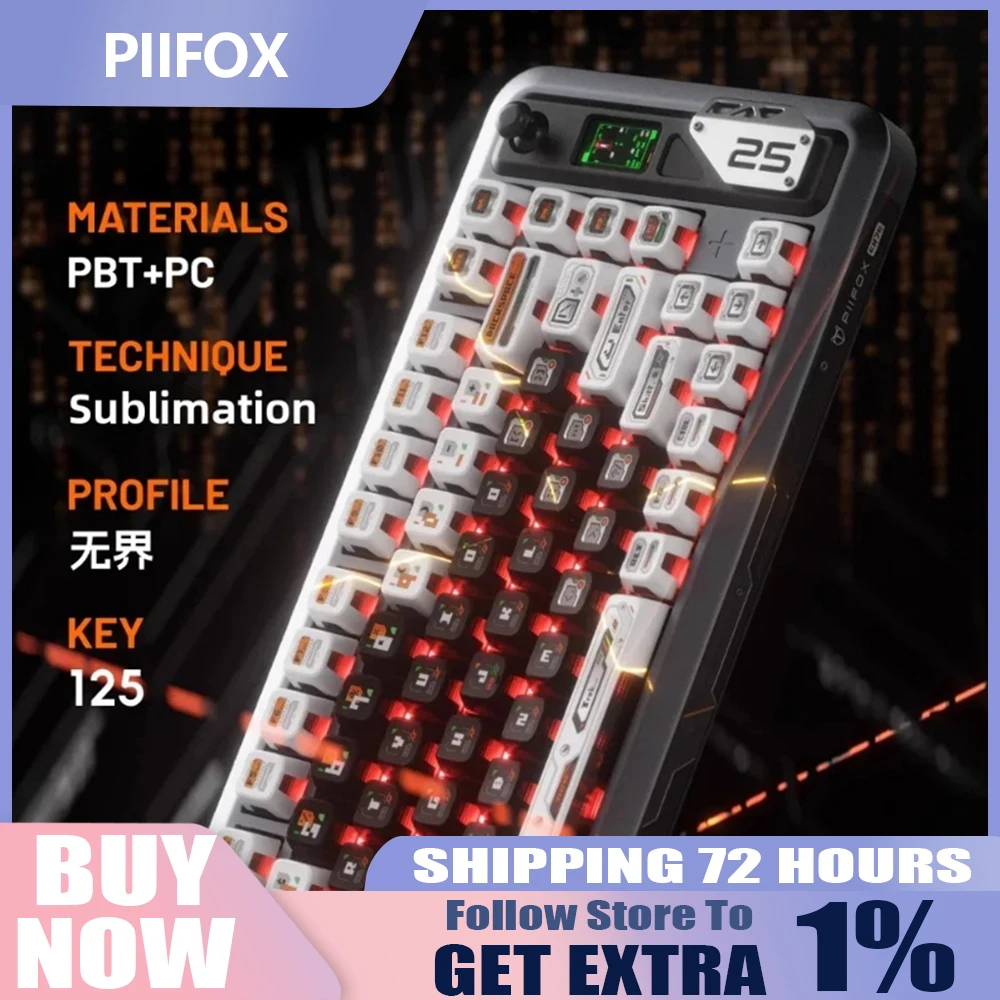 

PIIFOX Ghost Hacker Keycaps Customized Thermal Sublimation PBT Material Caps 125Keys Light Transmission for Keyboard Accessories