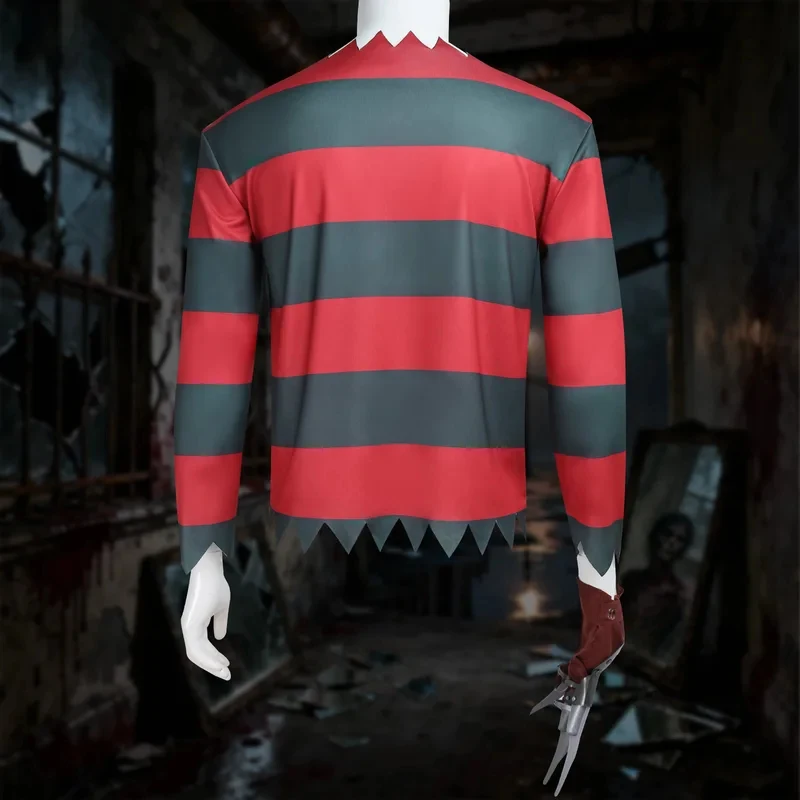 UUI13PCS Freddy Krueger Cosplay Costume Men Women Red Black Stripes Dress Top Hat Halloween Gloves With Sharp ClawsM[[62