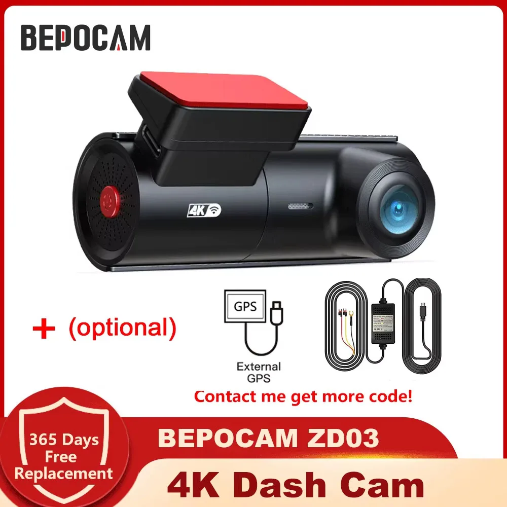 BEPOCAM 4K Dash Cam Car DVR Night Vision Video Recorder Built-In Wi-Fi Support External GPS 24H Parking Car Camera ZD03 Dashcam