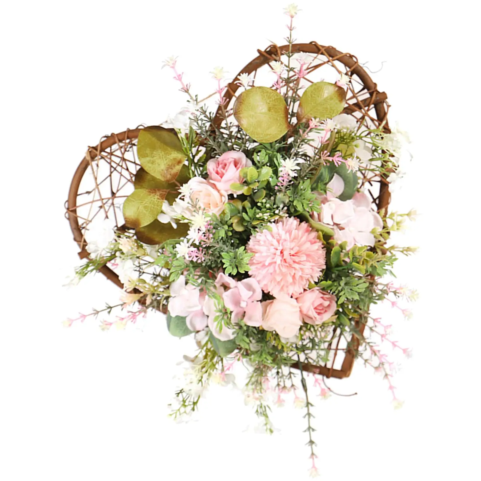 

Искусственный венок в форме сердца с цветами, хризантемами и эвкалиптом для украшения дома, сада и окон