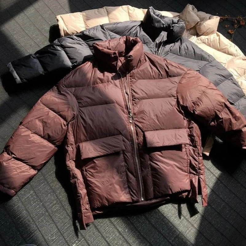 Cappotto invernale Piumino d'anatra bianco Piumino da donna alla moda con colletto alla coreana e tasca calda Piumino da donna Cappotti da donna