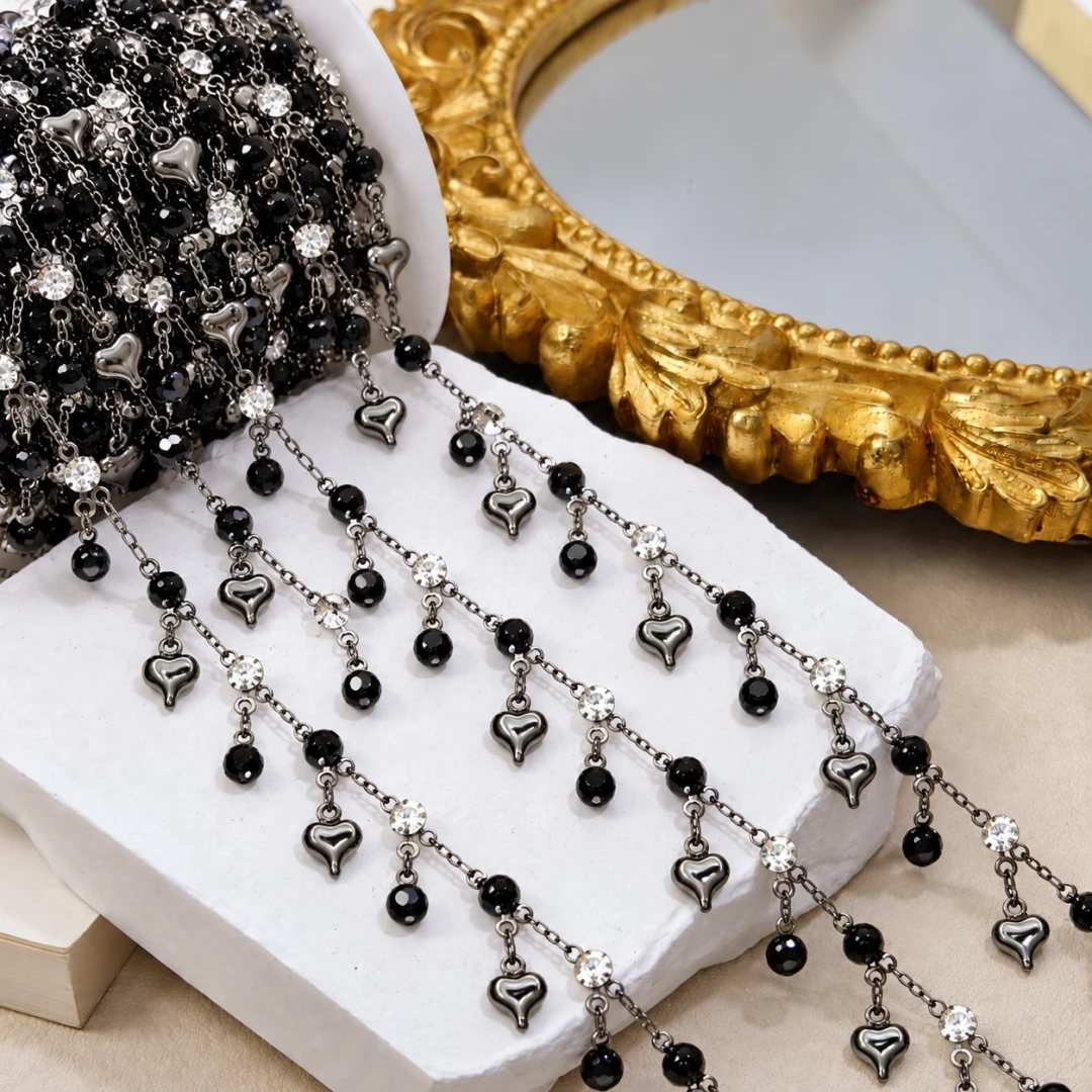 0.5M 1M  Crystal Rhinestone Chain for Jewelry Making Brass Jewelry Chains Bulk Dangle Heart Charm Link Necklace Bracelet DIY