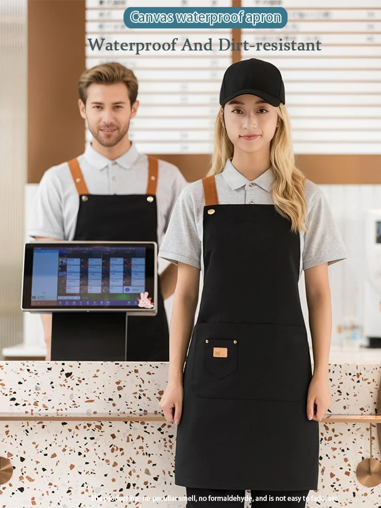 

Водонепроницаемый устойчивый к пятнам холщовый фартук со съемными рукавами — многопромышленное использование для ресторанов, магазинов пузырькового чая, флористов и кафе