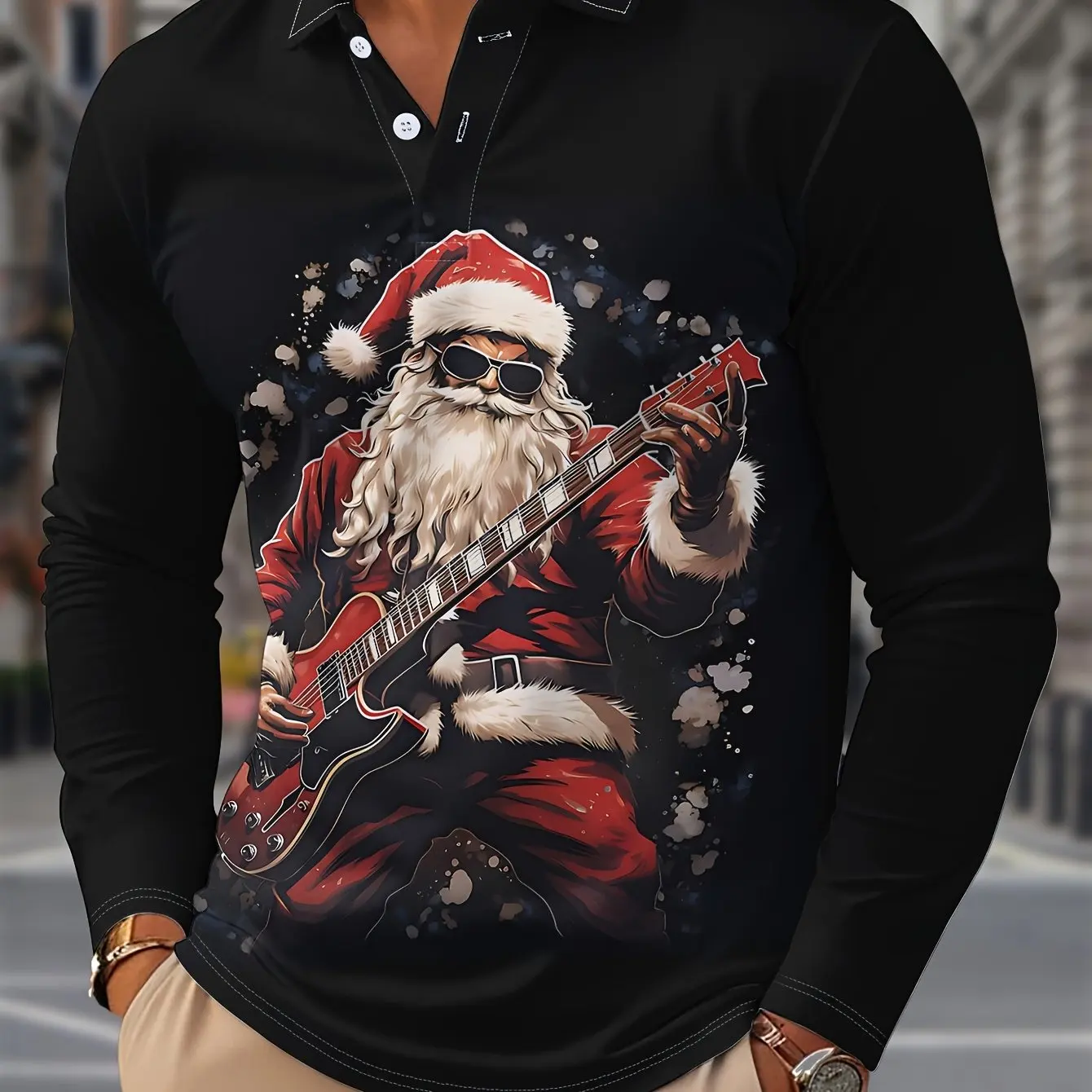 

Autumn Christmas Santa Claus Casual Men's Button Up Long Sleeve Polo Shirts X'mas Theme Turn-down Collar Buttoned Men Clothing