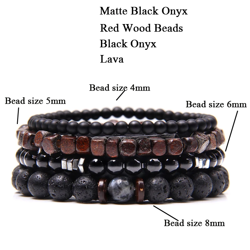 Männer Stein Armband Set Multi-schicht Schwarz Vulkanischen Holz Perlen Elastische Armband Viking Homme Pulsera Hombre Hip-Hop Punk schmuck