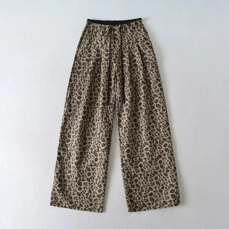 رغبة نقية نمط ليوبارد طباعة سراويل تقليدية كتلة اللون فضفاض بنطال ذو قصة أرجل واسعة الخريف الشتاء جديد تنوعا التخسيس مستقيم PK48 #5