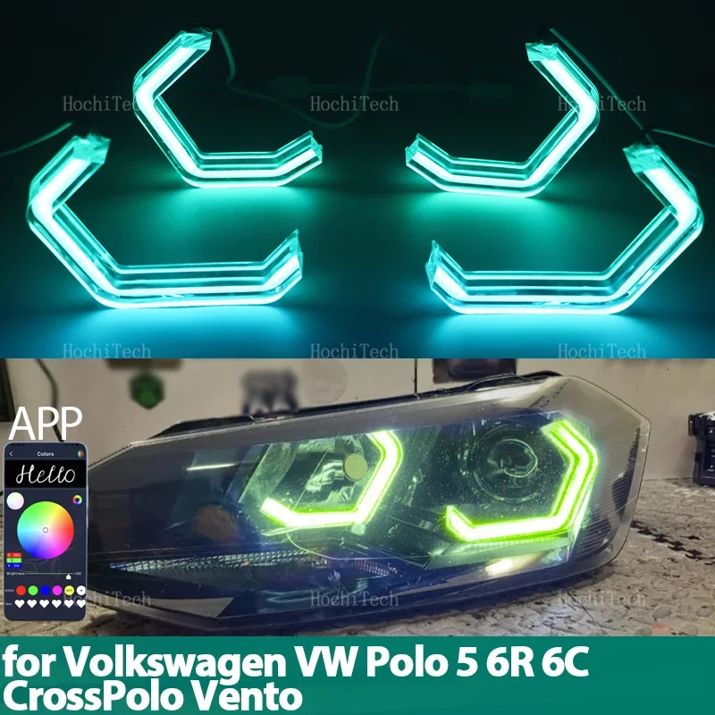 multi-colored Ring Angel Eyes RGB M4 Style LED App control for Volkswagen VW Polo 5 6R 6C CrossPolo Vento Voyage Saveiro Cross