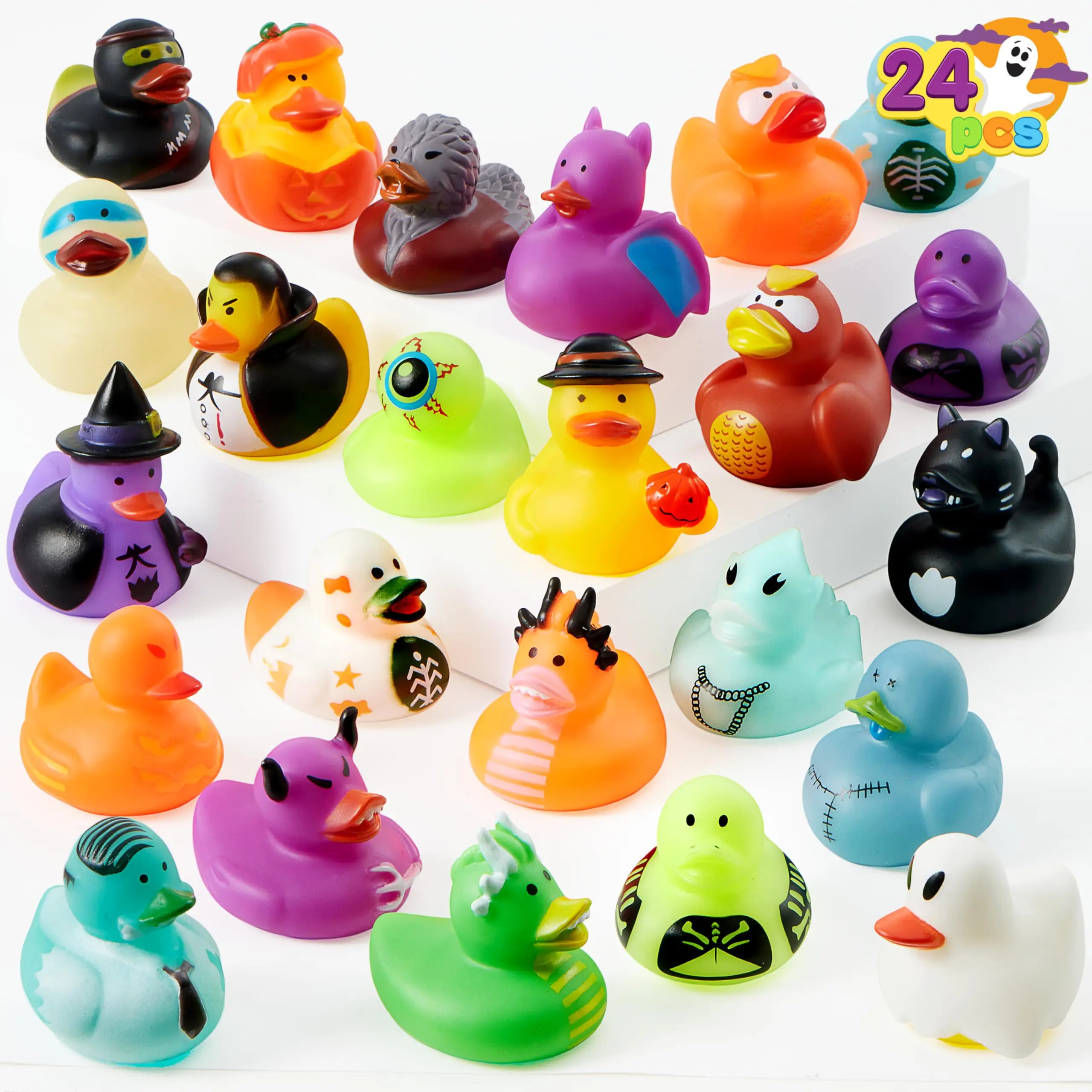 24PCS Halloween Adorable Float Rubber Duck,Halloween Style Design Duck Toy for Kid Trick or Treat Halloween Themed Bath Toy