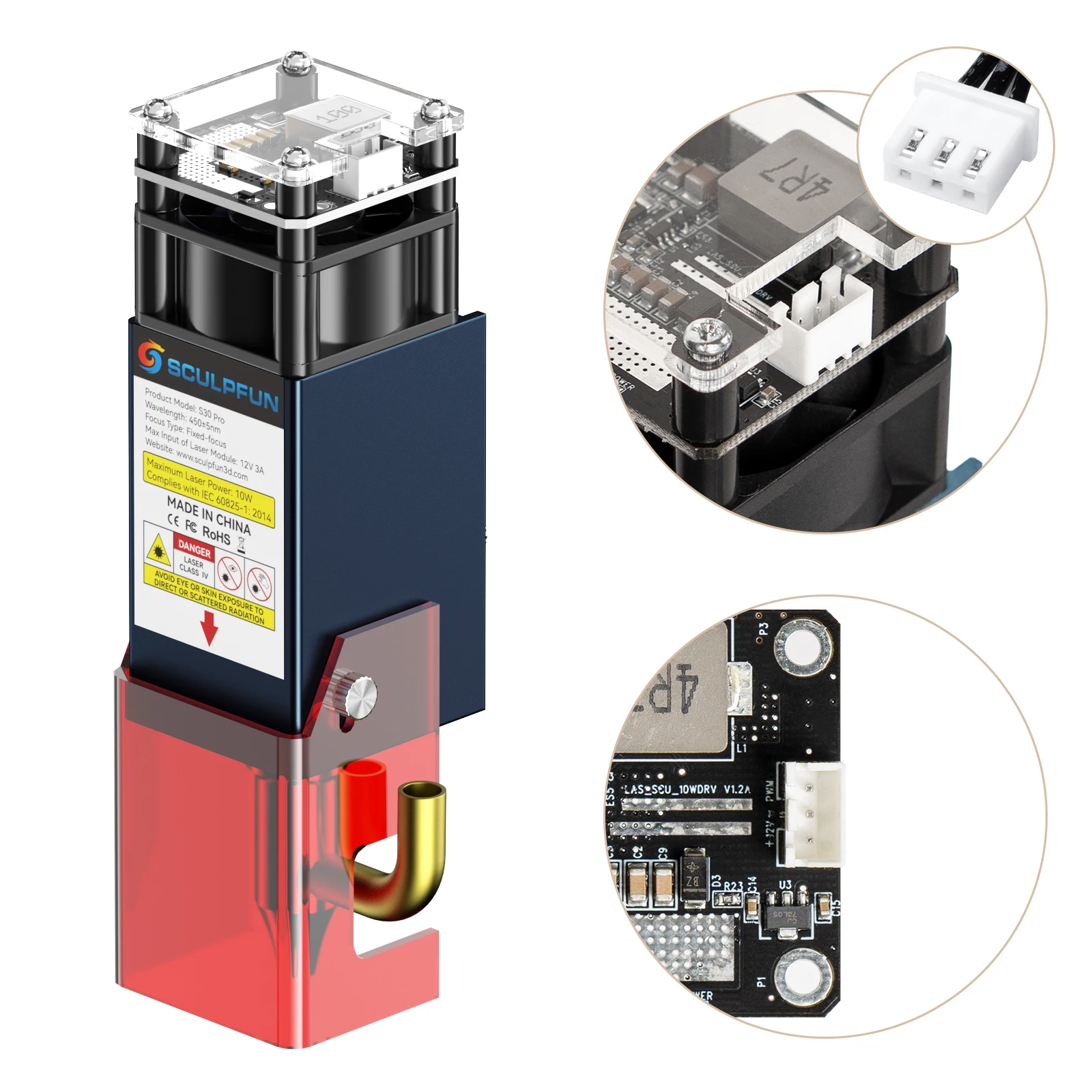 SCULPFUN S30 Pro 10W Laser Module Interchangeable Lens Built-in Air Assist Clean Cutting for DIY Wood Acrylic Cutting Tool