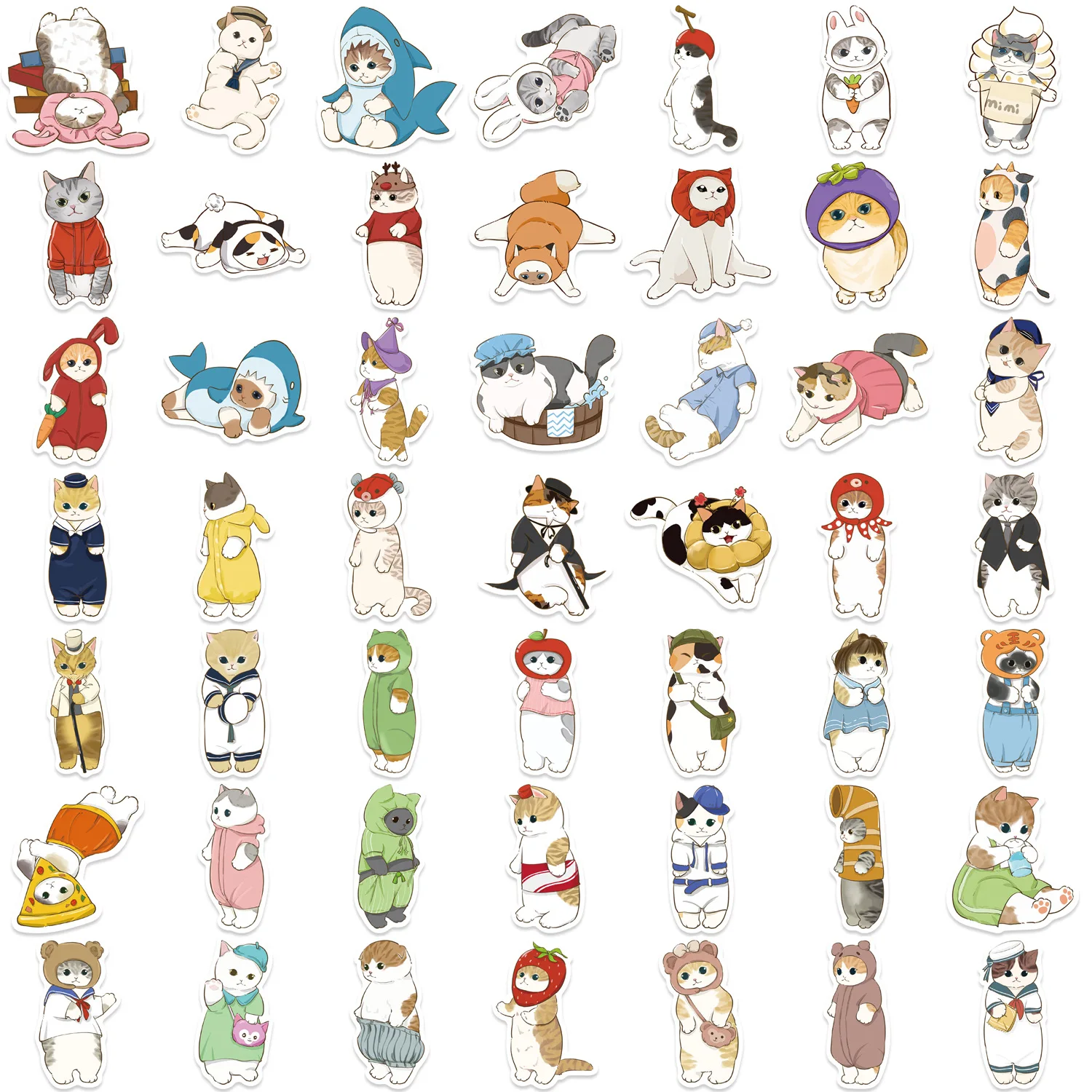 50pcs chat avec Hoo animaux dessin animé Graffiti autocollants bricolage téléphone guitare ordinateur portable valise tasse autocollant étanche enfants jouet