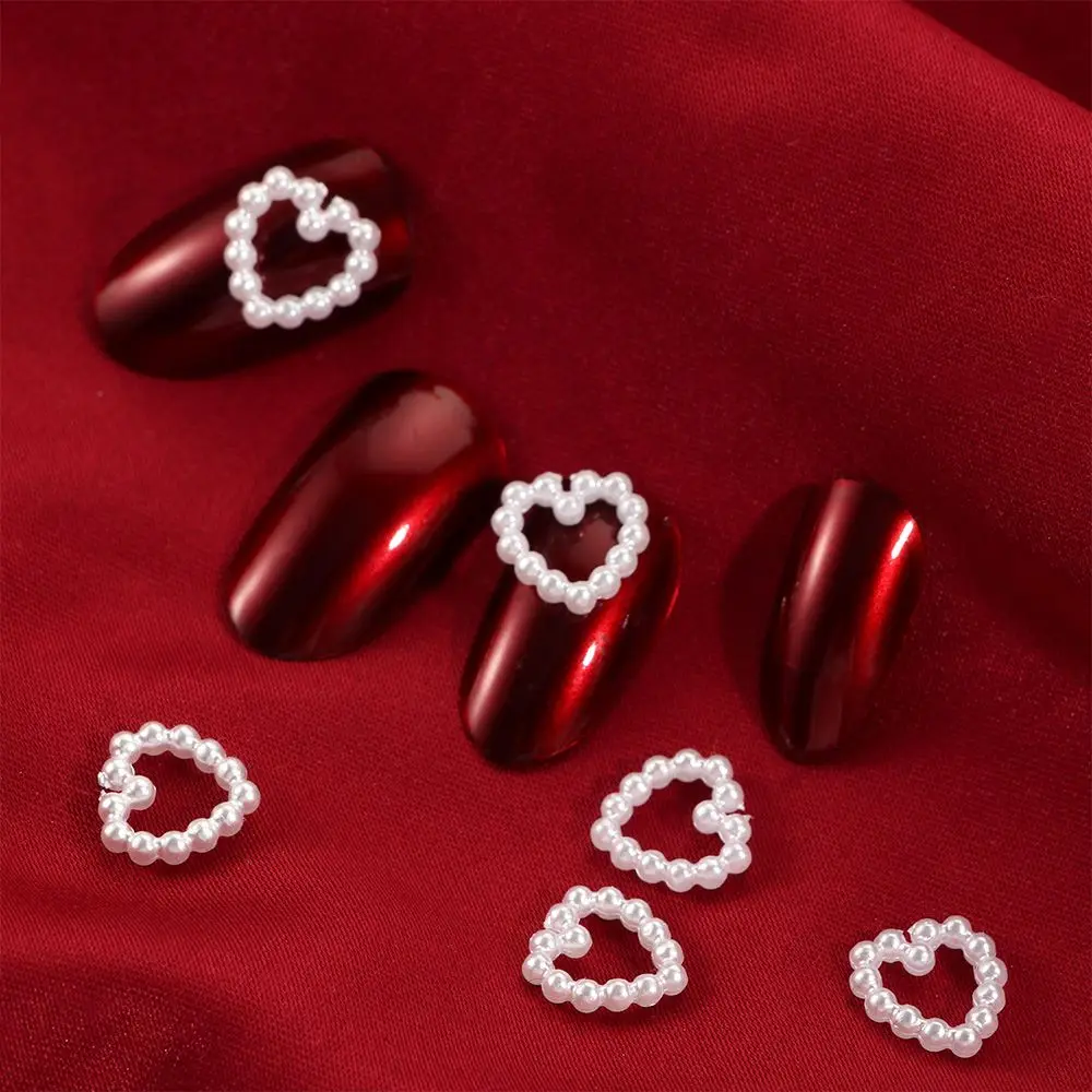 20pcs White Charm Pearl  3D Nail Art Decorations Heart-shaped  Design Jewelry Fashion Manicure Accessories