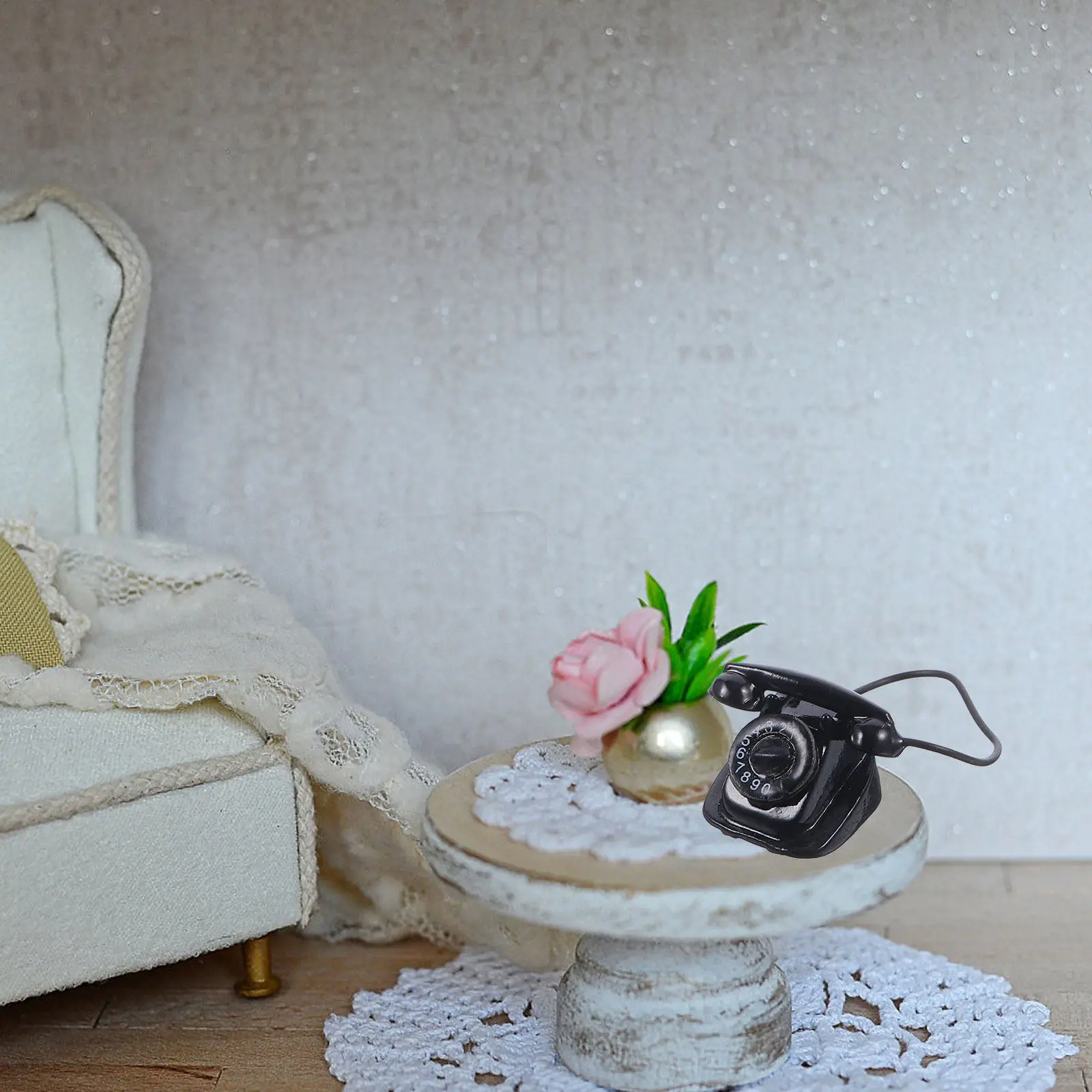 

Miniature Telephone Retro Vintage Phone Decorative Accessory for Dollhouse Bedroom Dining Room Mini House Furniture Ornament