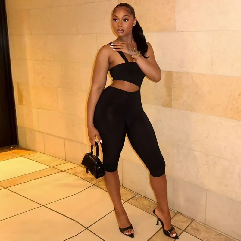 Summary Women's Fashion Body Sports Jumpsuit With A Unmatched Design, Random Off-shoulder Solid Color Sleeveless Jumpsuit Prom