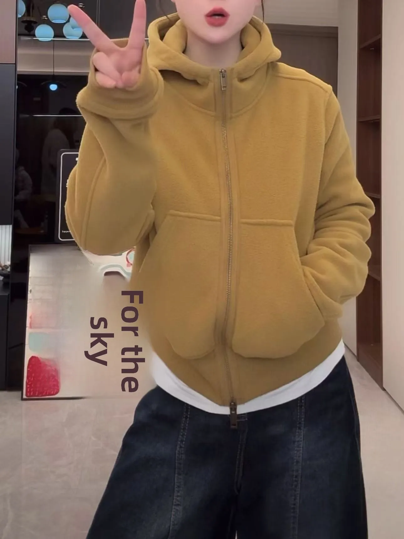 

Thickened Double-sided Fleece Sweatshirt Jacket Women's Casual All-match Slimming Long Sleeve Open Cardigan Top for Winter