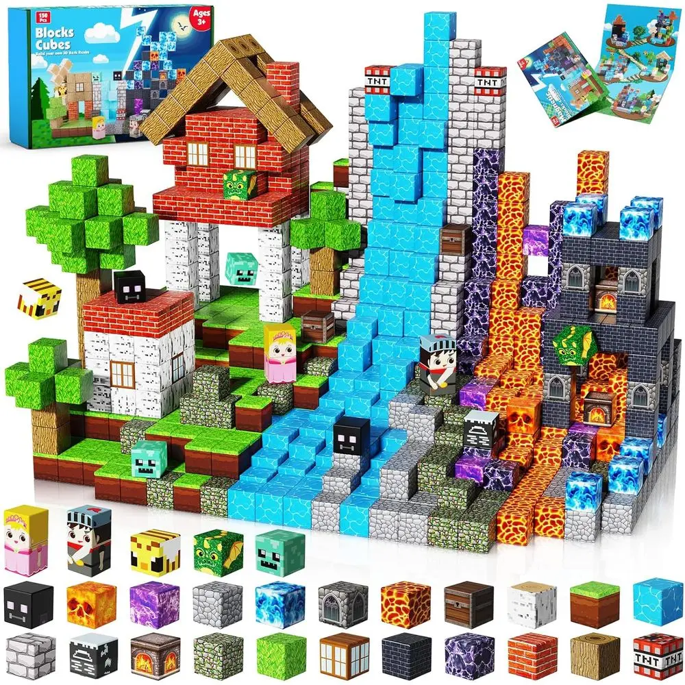 

150-Piece Magnetic Building Blocks Set: Dark Forest Castle Theme, Ideal STEM Toy for Kids 3+, Montessori-Inspired Construction P
