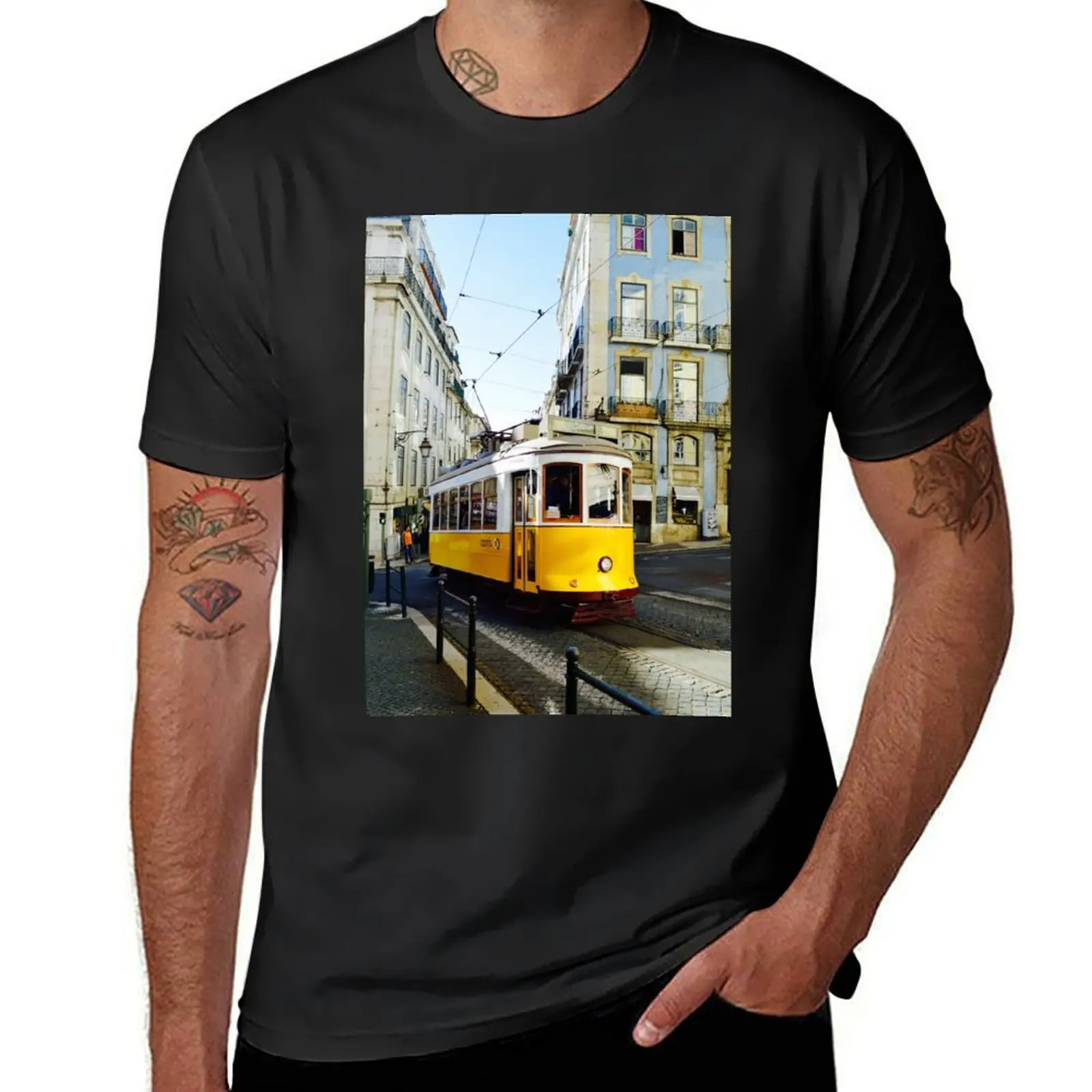 Lisbon Yellow Tram T-Shirt summer tops graphics plain plus size tops Short sleeve tee men