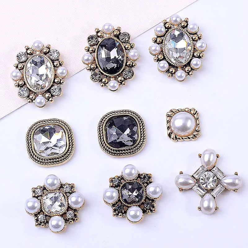 

Vintage Alloy Rhinestone Flat Back Brooch Woven Garment Accessories Wedding Jewelry Accessories Button Bow Tie Hairpin Decor