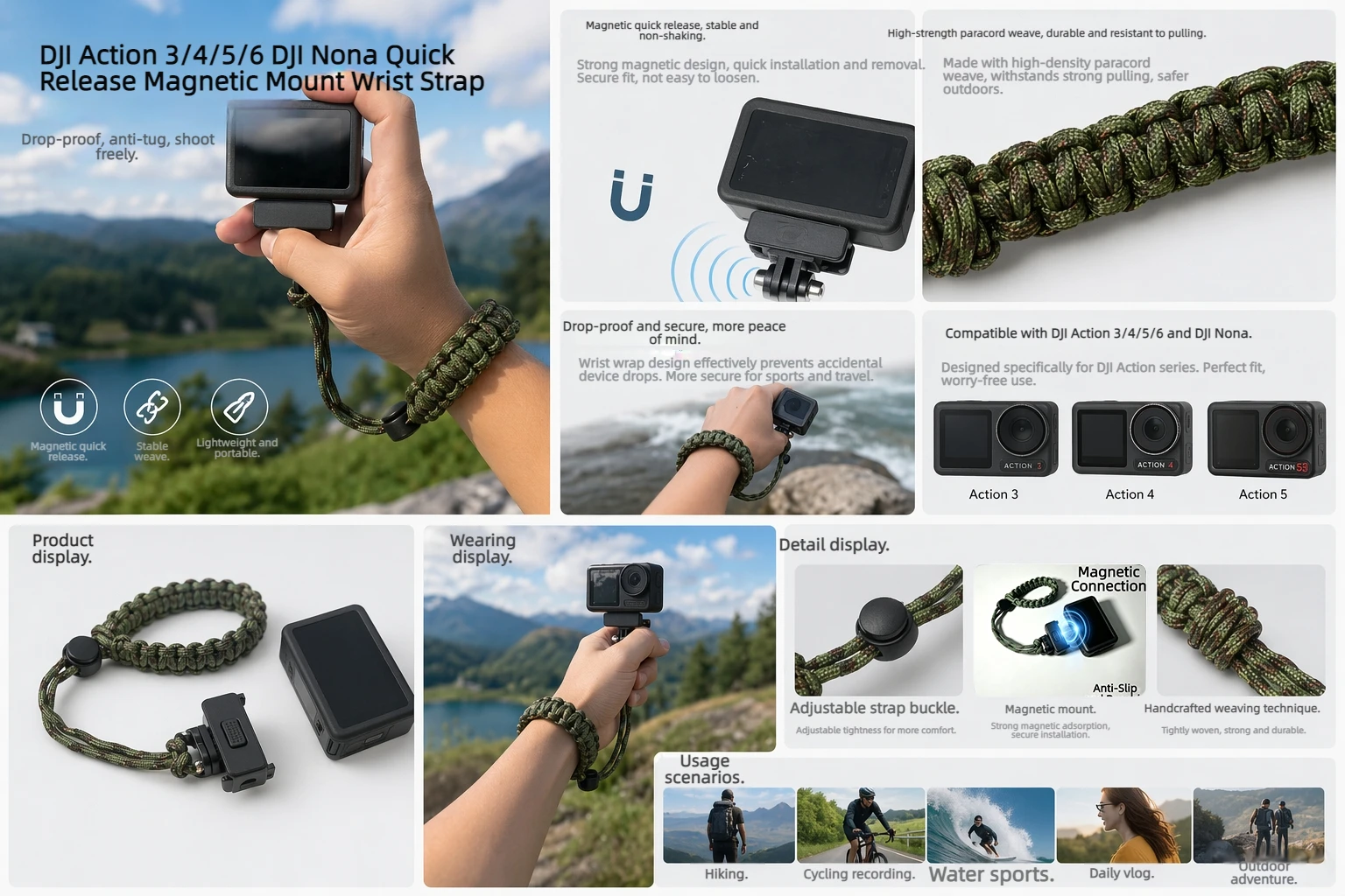 DSLR Camera Wrist Strap Anti Drop Lanyard Compatible for Insta 360 DJI Action 6 Sports Camera for 1/4 Screw Lanyard