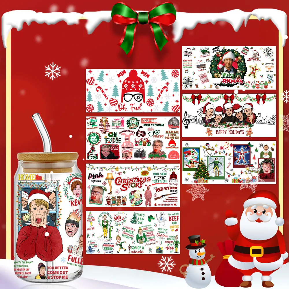 Xmas Movies Christimas Story UV DTF 16oz Cup Wrap Libbey Glass Plastic Can Wraps Selfadhesive Sticker Xmas Gift Ready to Ship